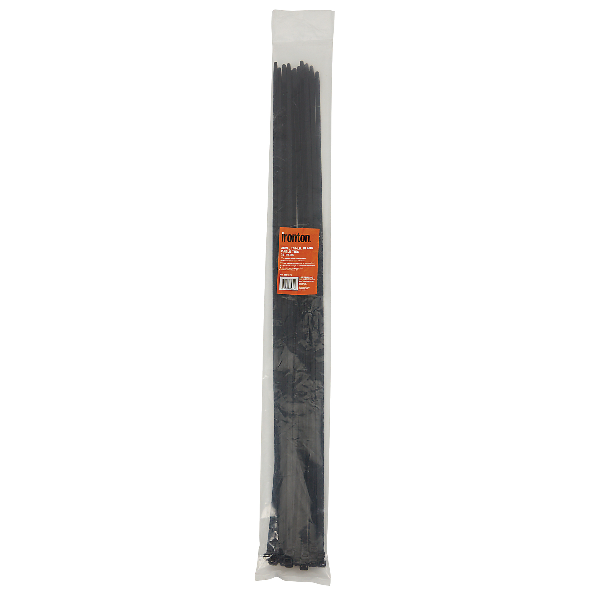 Ironton Cable Ties, 36in., 175-Lb. Tensile Strength, Black, 25-Pk.