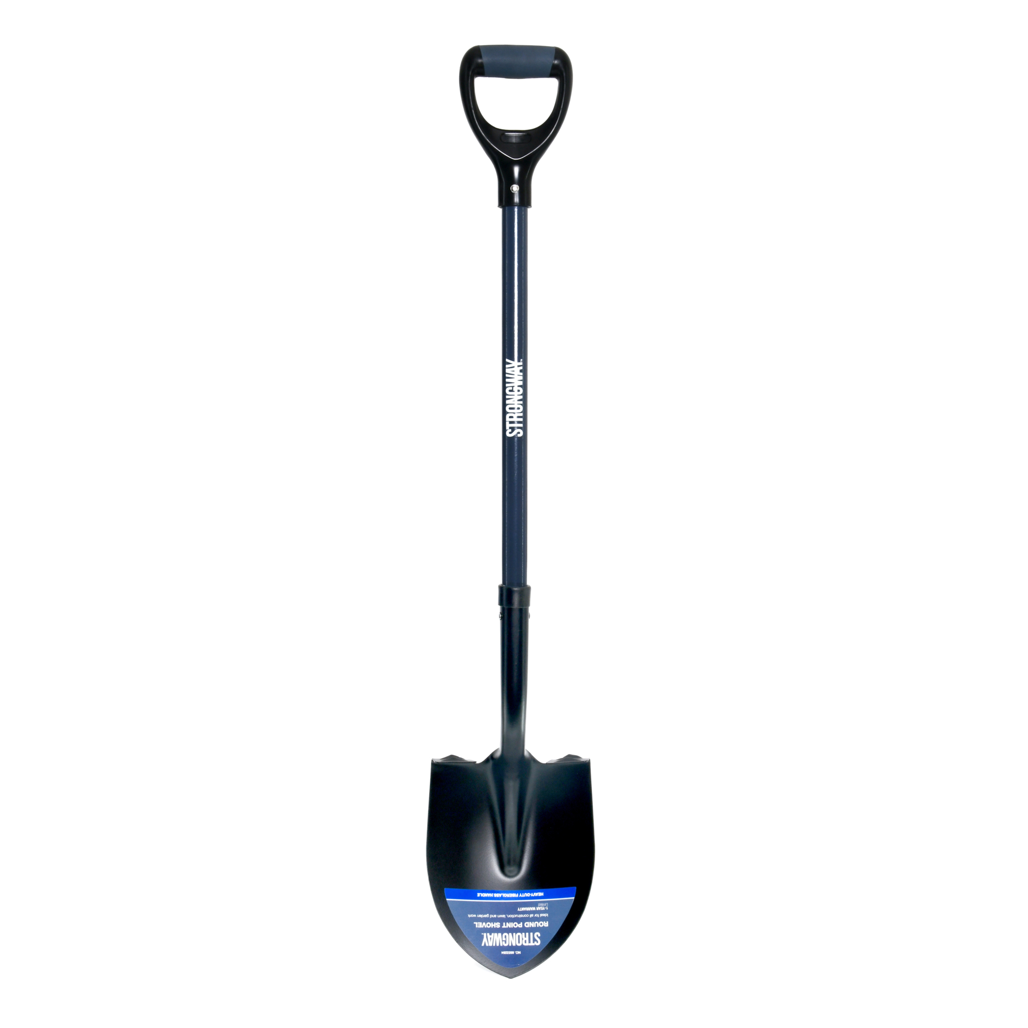 Strongway Round Point Shovel, 14-Ga. Steel Blade, Fiberglass D-Handle