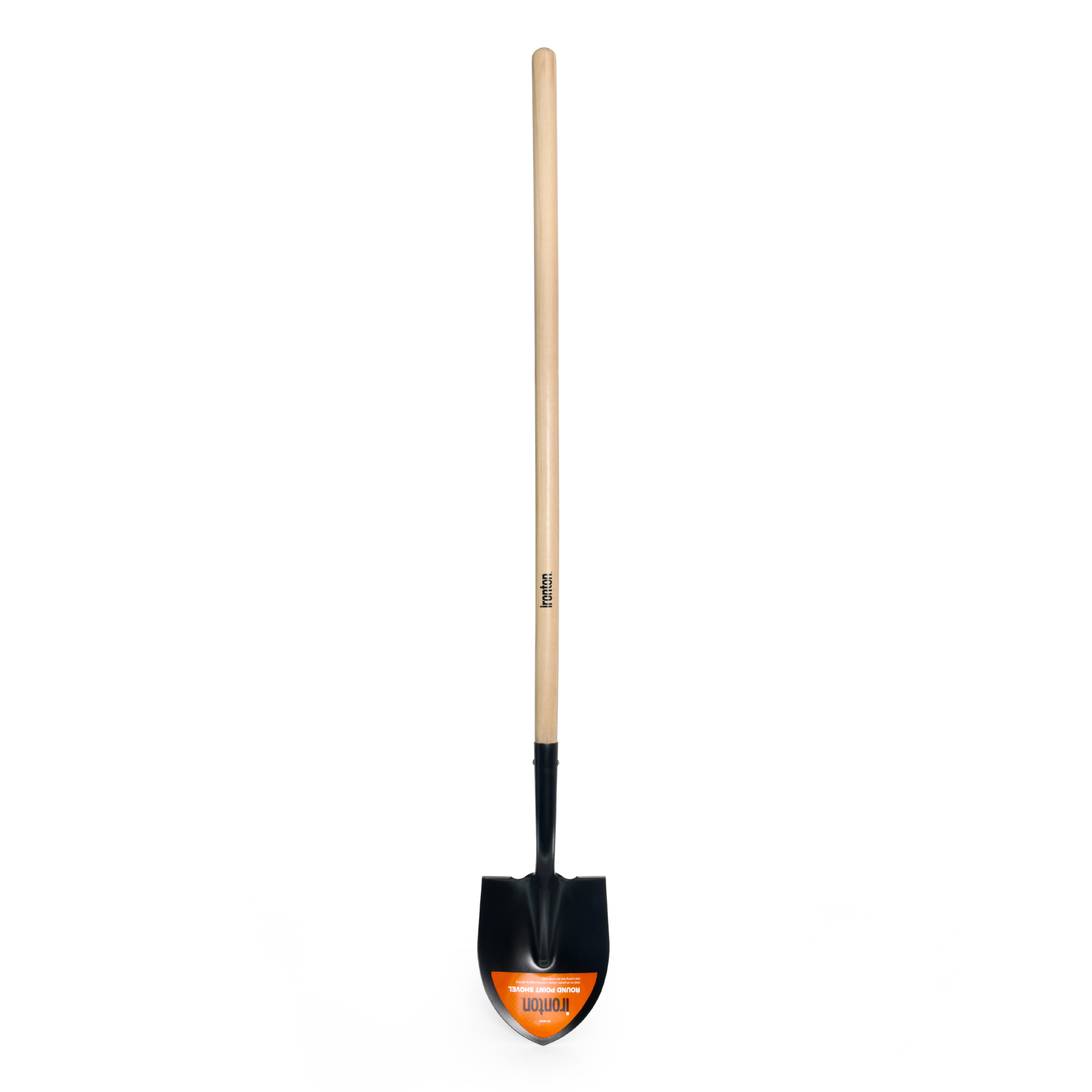 Ironton Long-Handled Round Point Shovel, 8.7in. Blade, 48in. Wood Handle, Tempered Steel