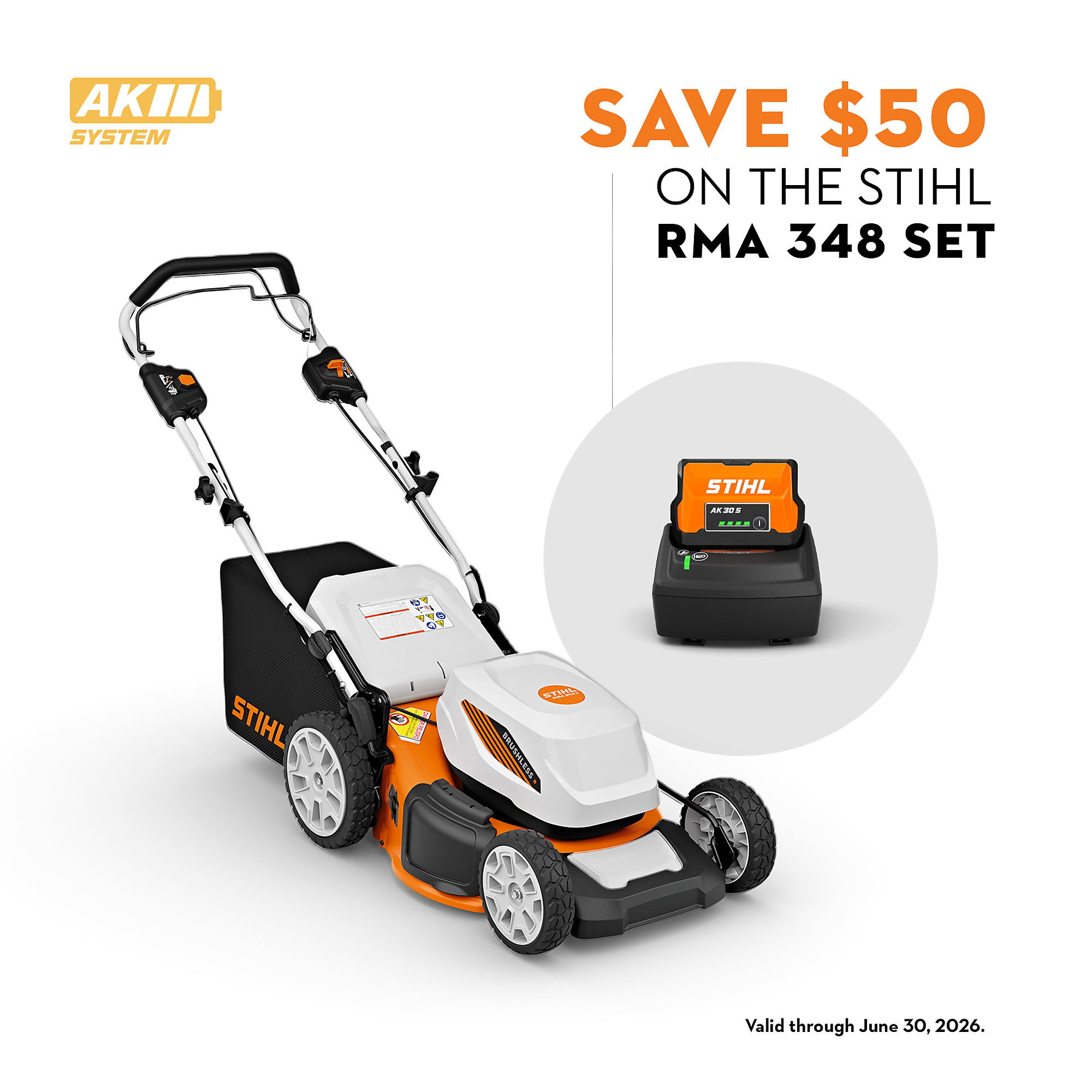 STIHL 19.7in. Cordless Lawn Mower, Brushless, AK System Compatible, with Charger, Model# RMA 348