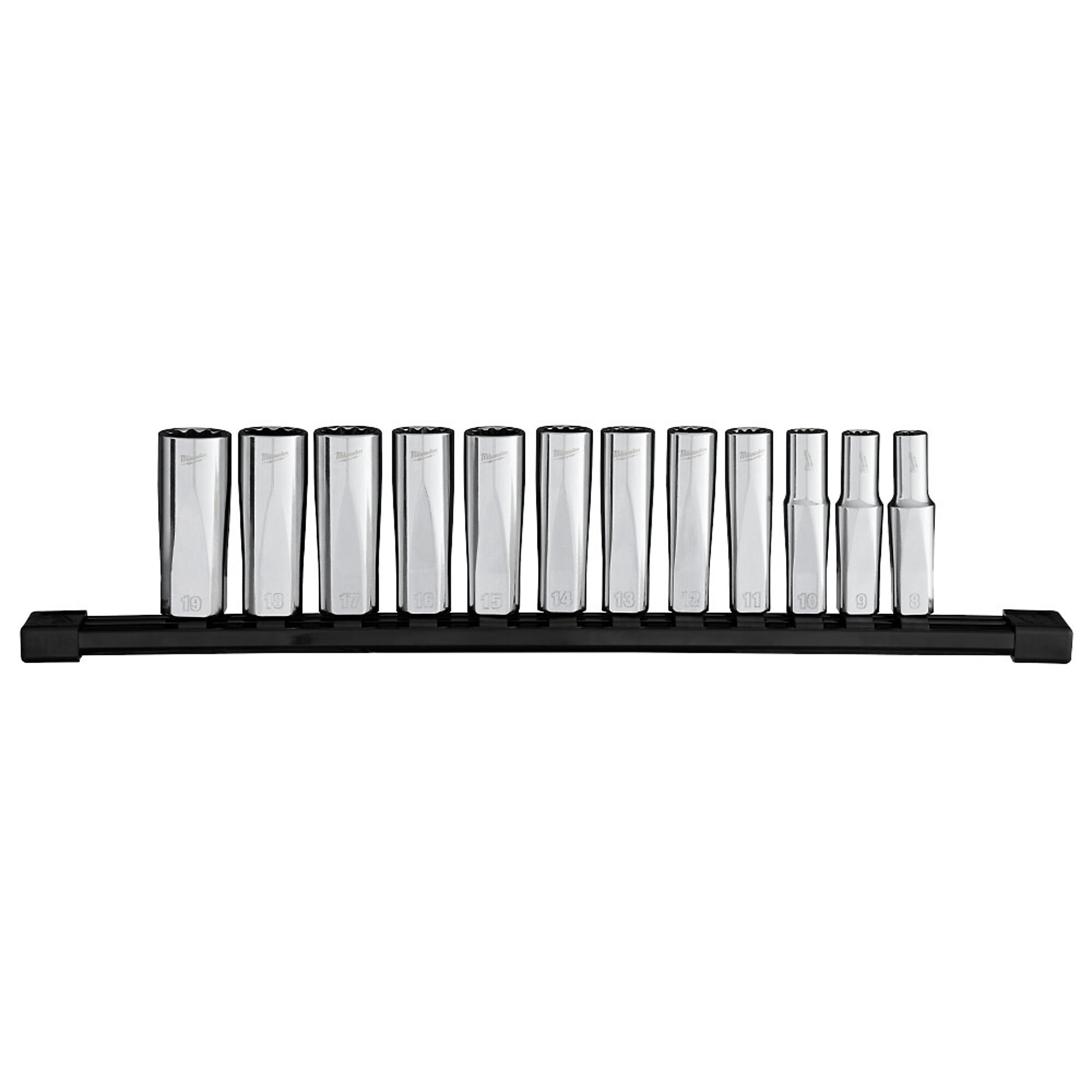 Milwaukee 12pc 3/8” Drive 12-Point Deep Well Metric Socket Set, Model# 48-22-9521