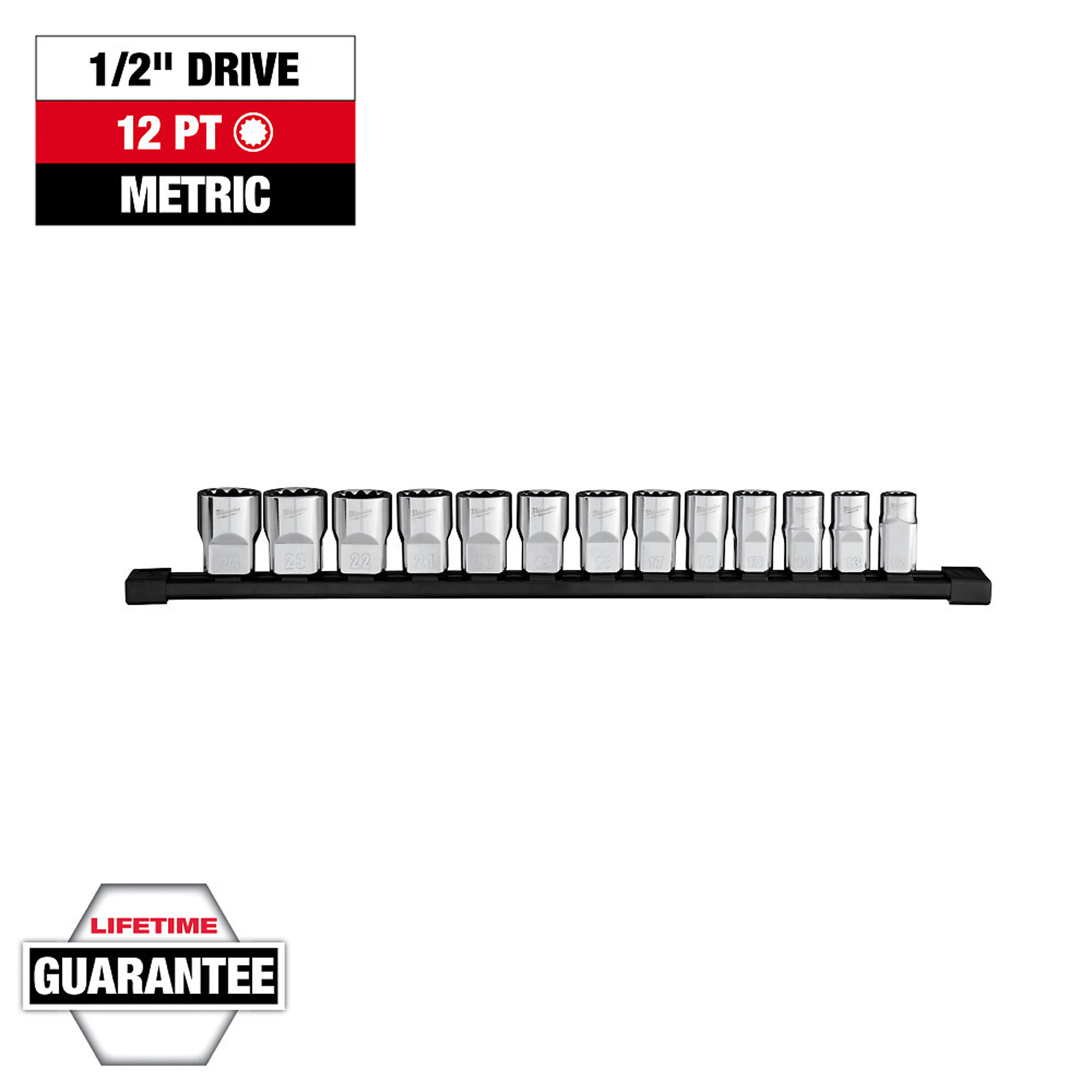 Milwaukee 13pc 1/2” Drive 12-Point Metric Socket Set, Model# 48-22-9522