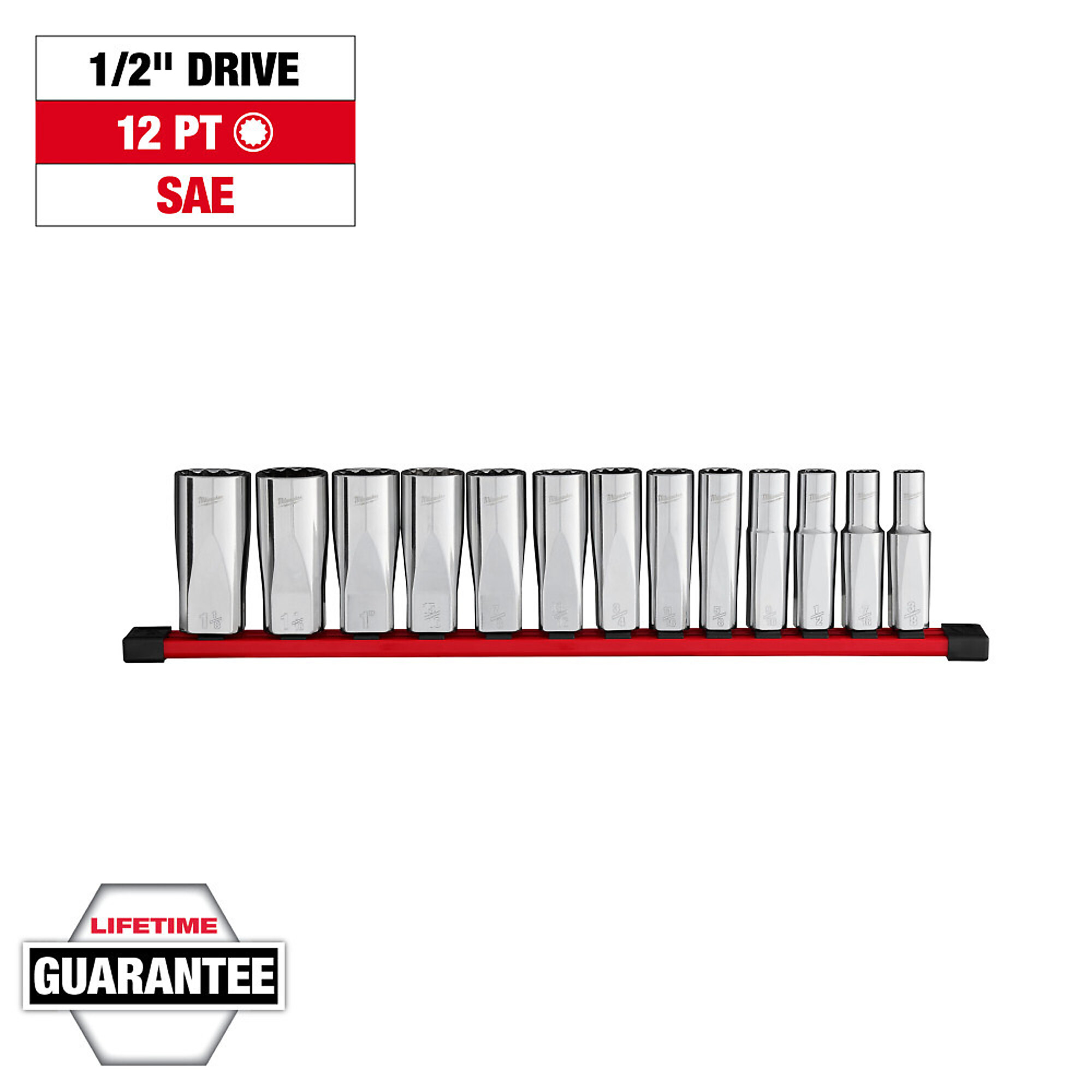 Milwaukee 13pc 1/2” Drive 12-Point Deep Well SAE Socket Set, Model# 48-22-9424