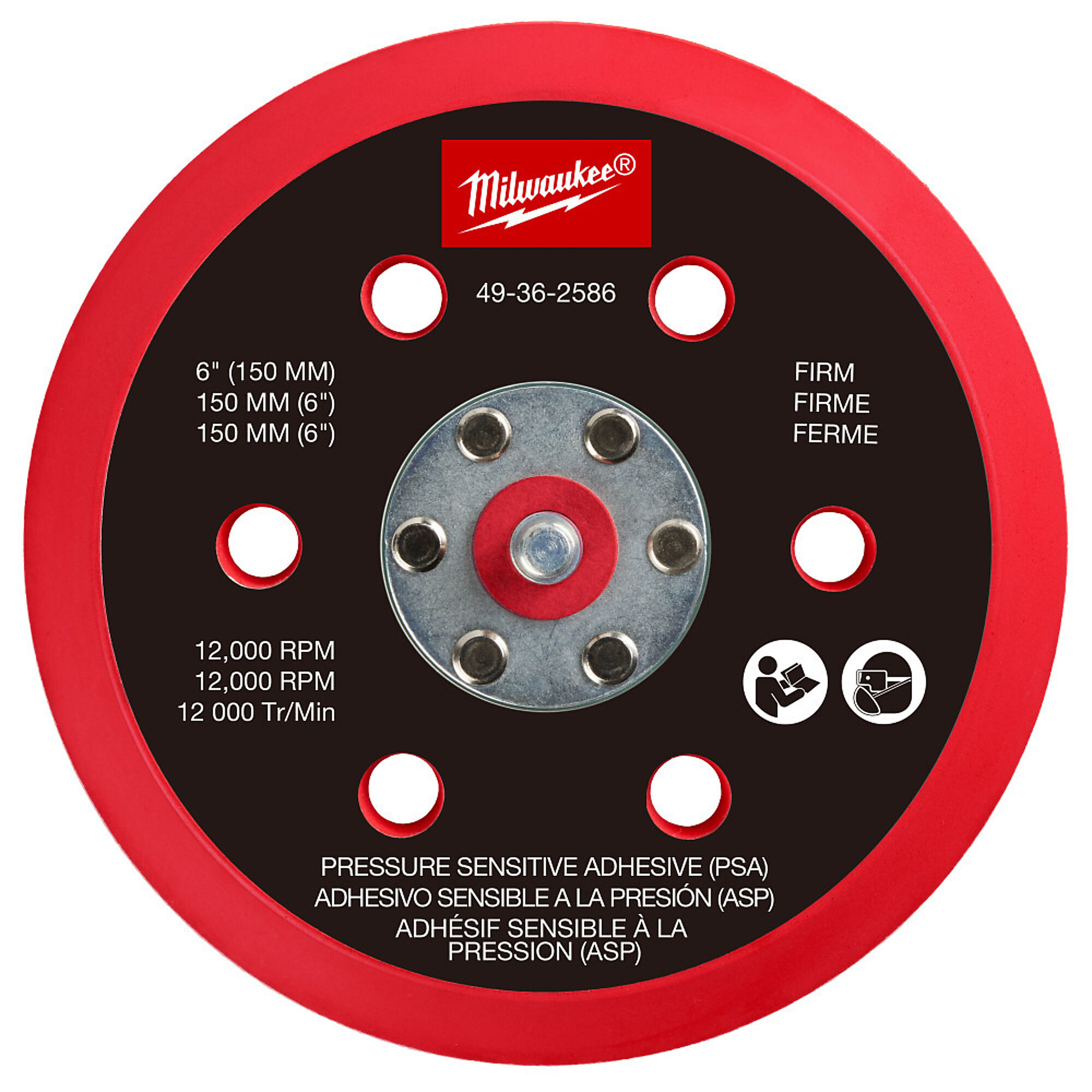 Milwaukee 6" Pressure Sensitive Adhesive Sander Backing Pad – Firm, Model# 49-36-2586