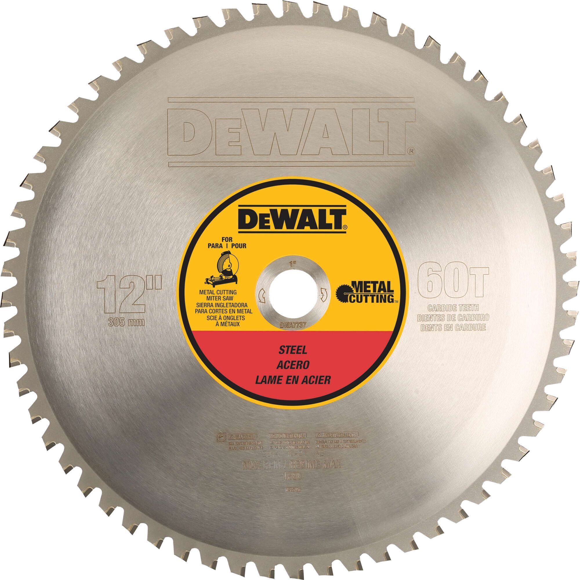 DEWALT 12in. 60T Heavy-Gauge Ferrous Metal Cutting Saw Blade, 1in. Arbor, Model# DWA7737