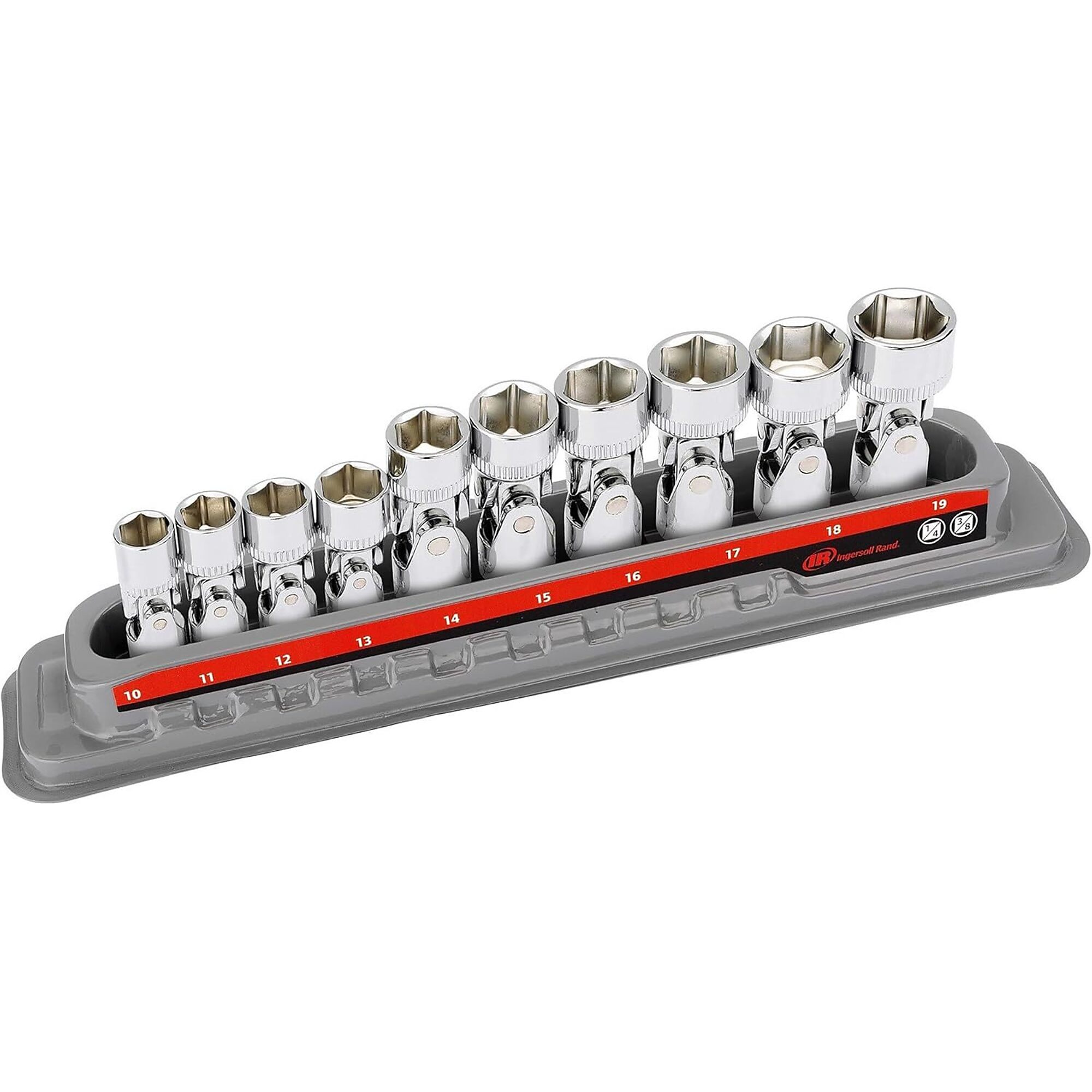 Ingersoll Rand 6-Pt. Universal Joint Socket Set, Metric, 1/4in. and 3/8in. Drive, 10-Pc., Model# 752035
