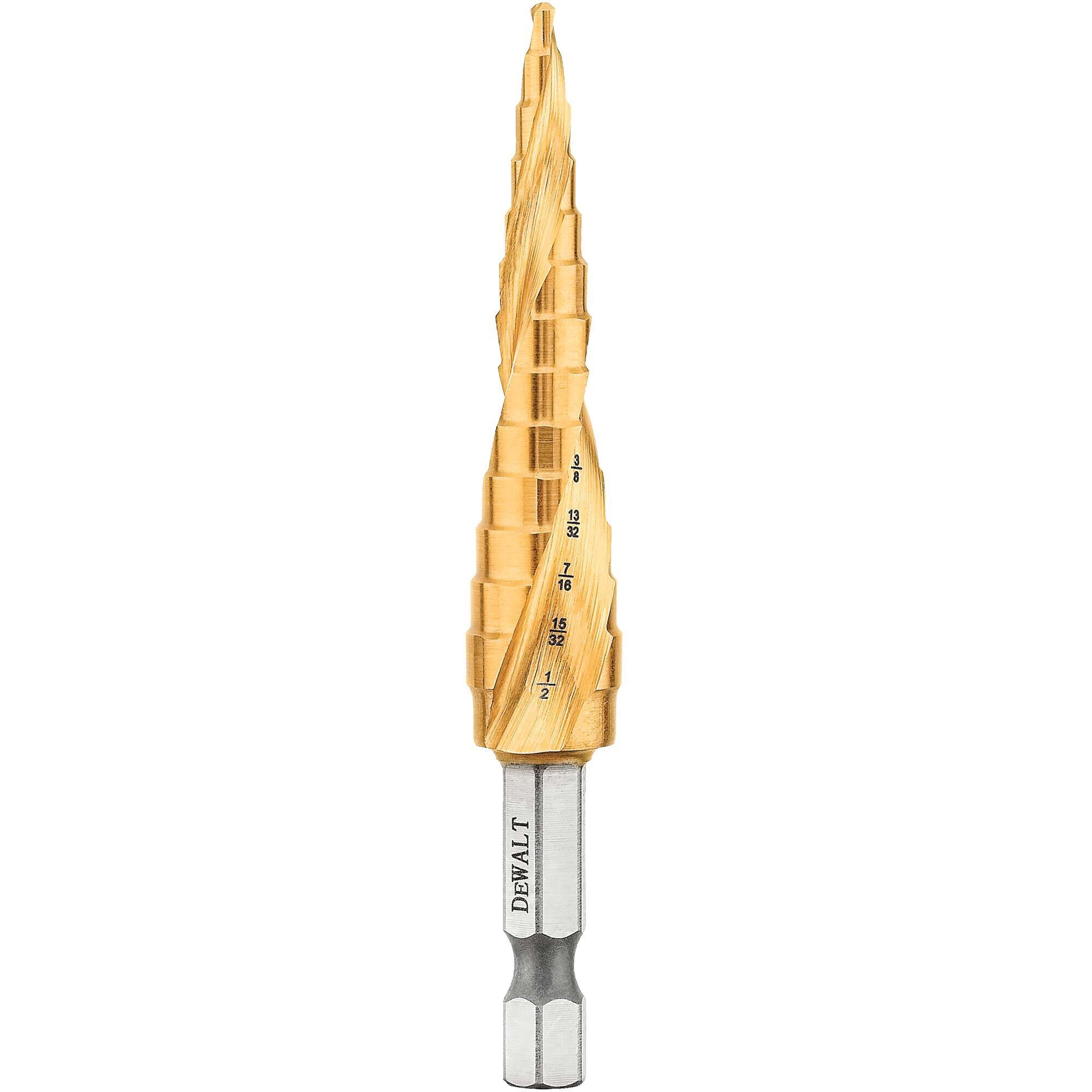 DEWALT 1/8in.–1/2in. IMPACT READY Step Drill Bit, Titanium Nitride Coating, Model# DWA1783IR
