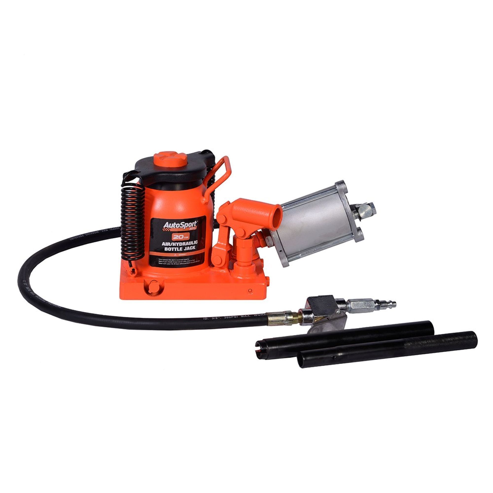 AutoSport Short Air Hydraulic Bottle Jack — 20-Ton Capacity, 7 1/16in. Low Height, 12 15/16in. High Height, Heavy-Duty Air Motor, Thick Base, Model# ASM2022S