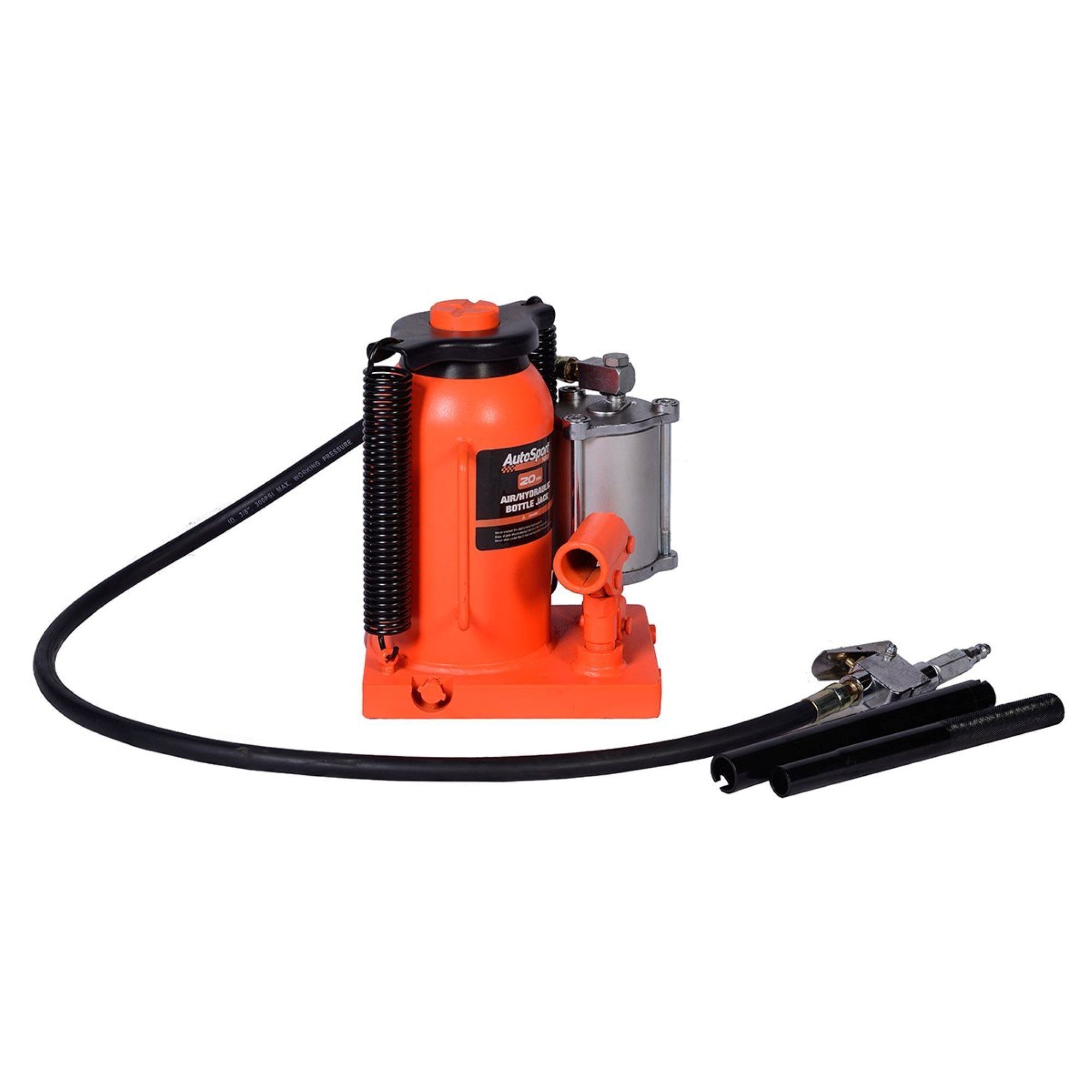 AutoSport Air Hydraulic Bottle Jack — 20 Ton, 10 5/16in. Low Height, 19 15/16in. High Height, Heavy-Duty Air Motor, Recessed Release Valve, Model# ASM2022