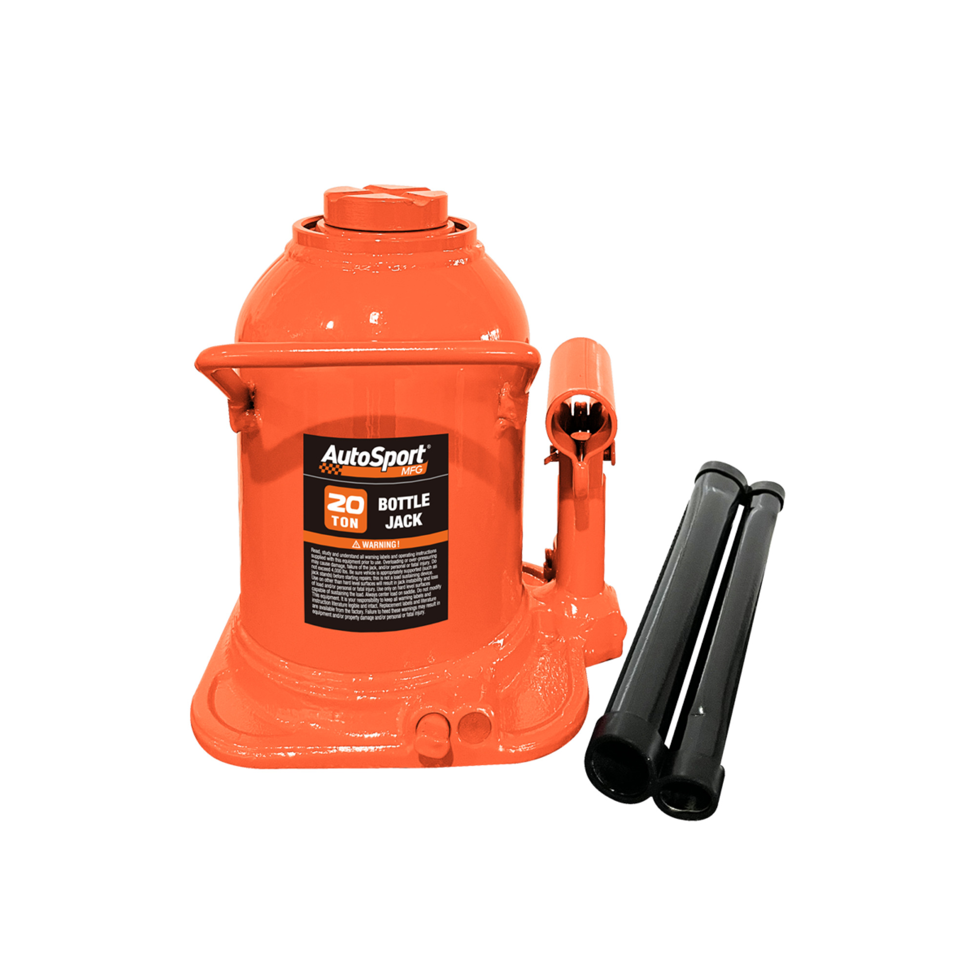 AutoSport Short Welded Bottle Jack — 20 Ton Capacity, 7 1/2in. Low Height, 13 13/16in. High Height, Recessed Release Valve, Model# ASM2057S