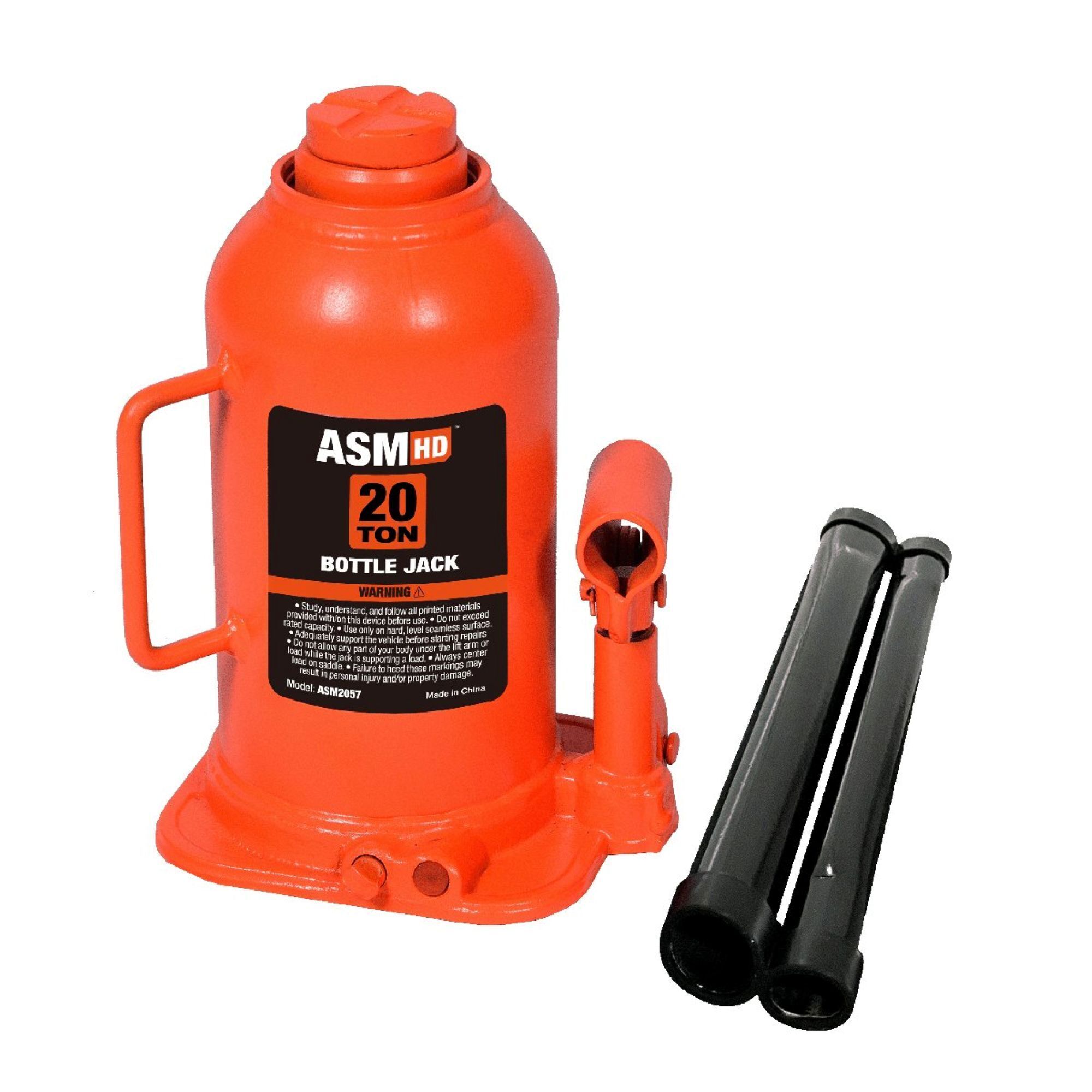 AutoSport Welded Bottle Jack — 20 Ton Capacity, 9 5/8in. Low Height, 17 11/16in. High Height, Cast Steel Linkage Handle Socket, Model# ASM2057