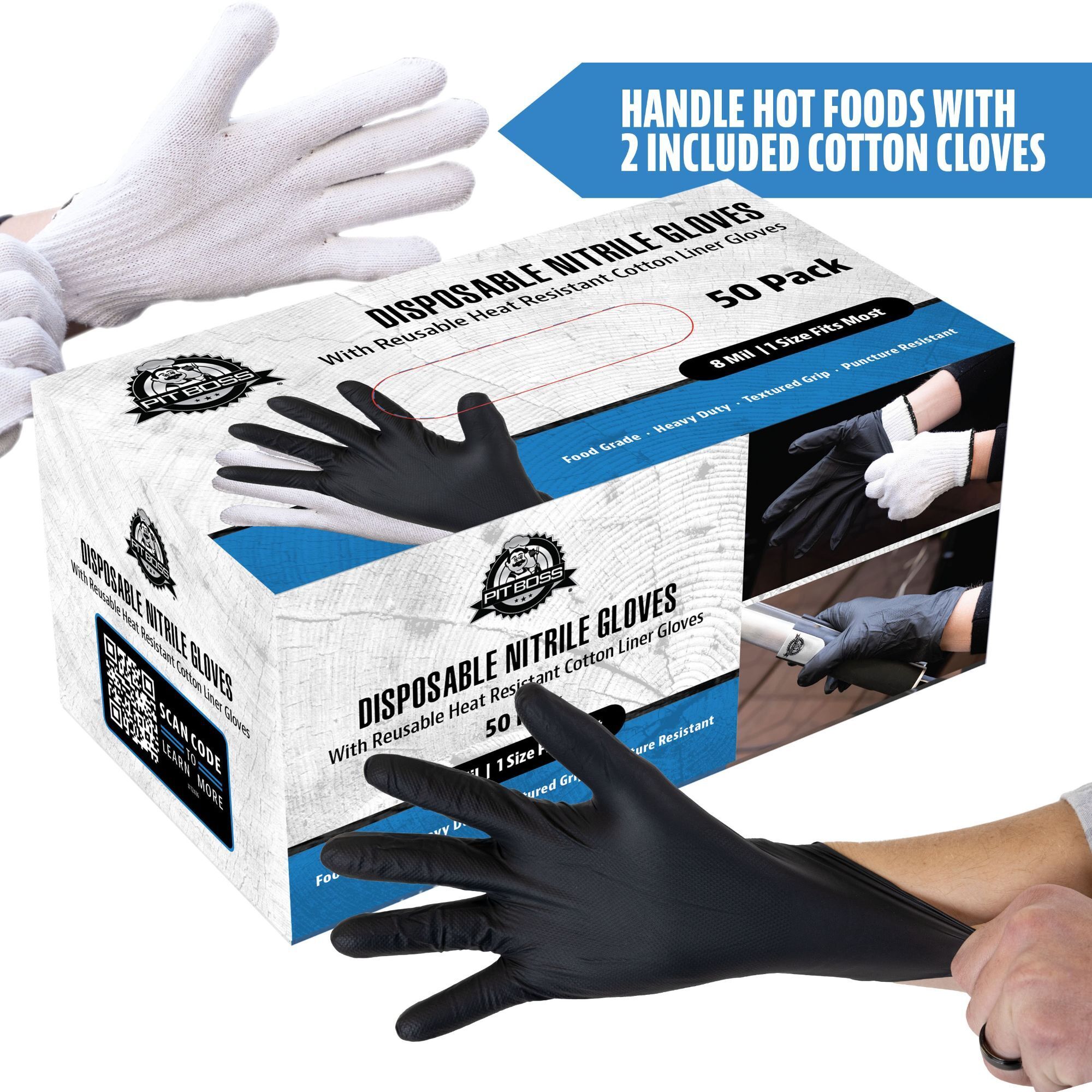 Pit Boss Disposable Nitrile-Coated Gloves, 50-Ct., 2 Liners, Model# 41072