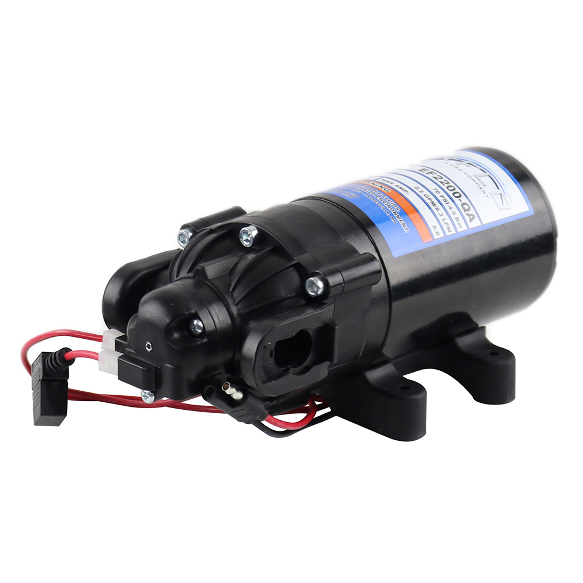 Everflo 12V On-Demand Diaphragm Pump - 2.2GPM, 70 PSI Max, 3/4" QA Ports, Model# EF2200-QA-BOX