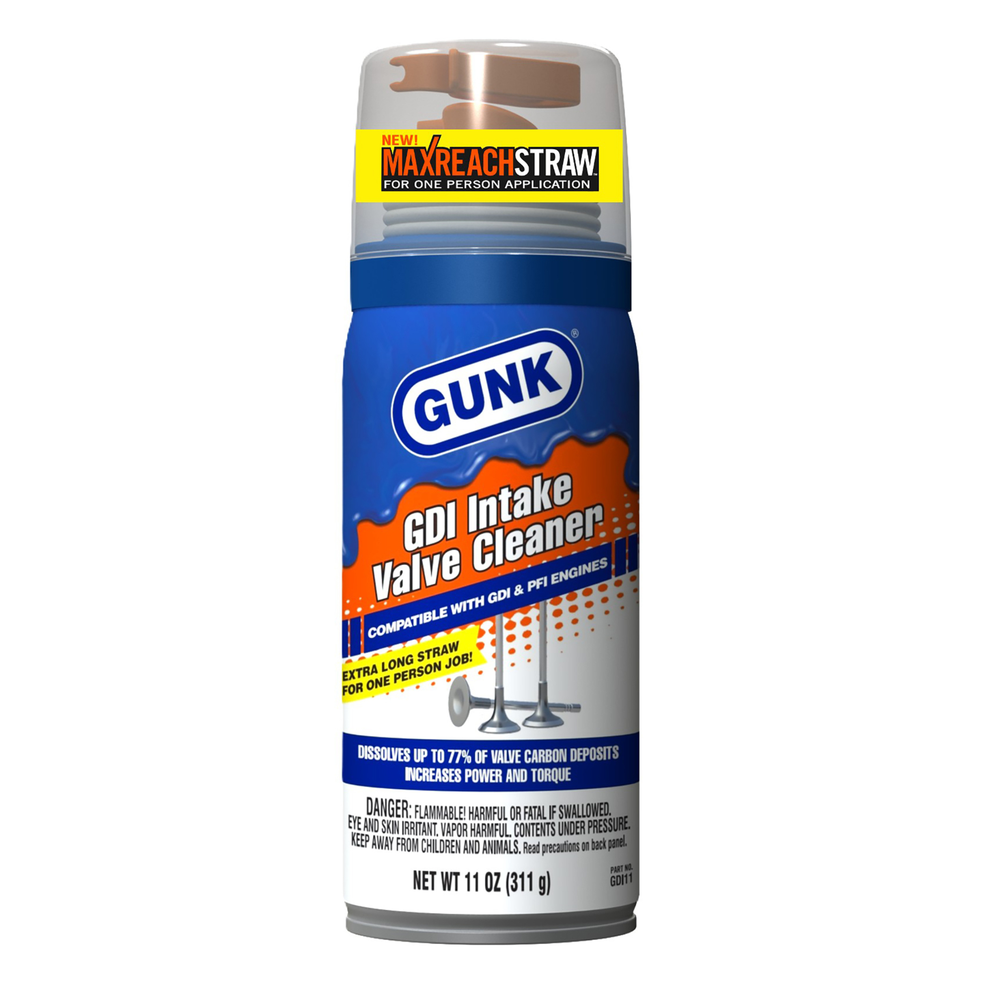 GUNK 11-Oz. Intake Valve Cleaner, MaxReach Straw, Model# GDI11