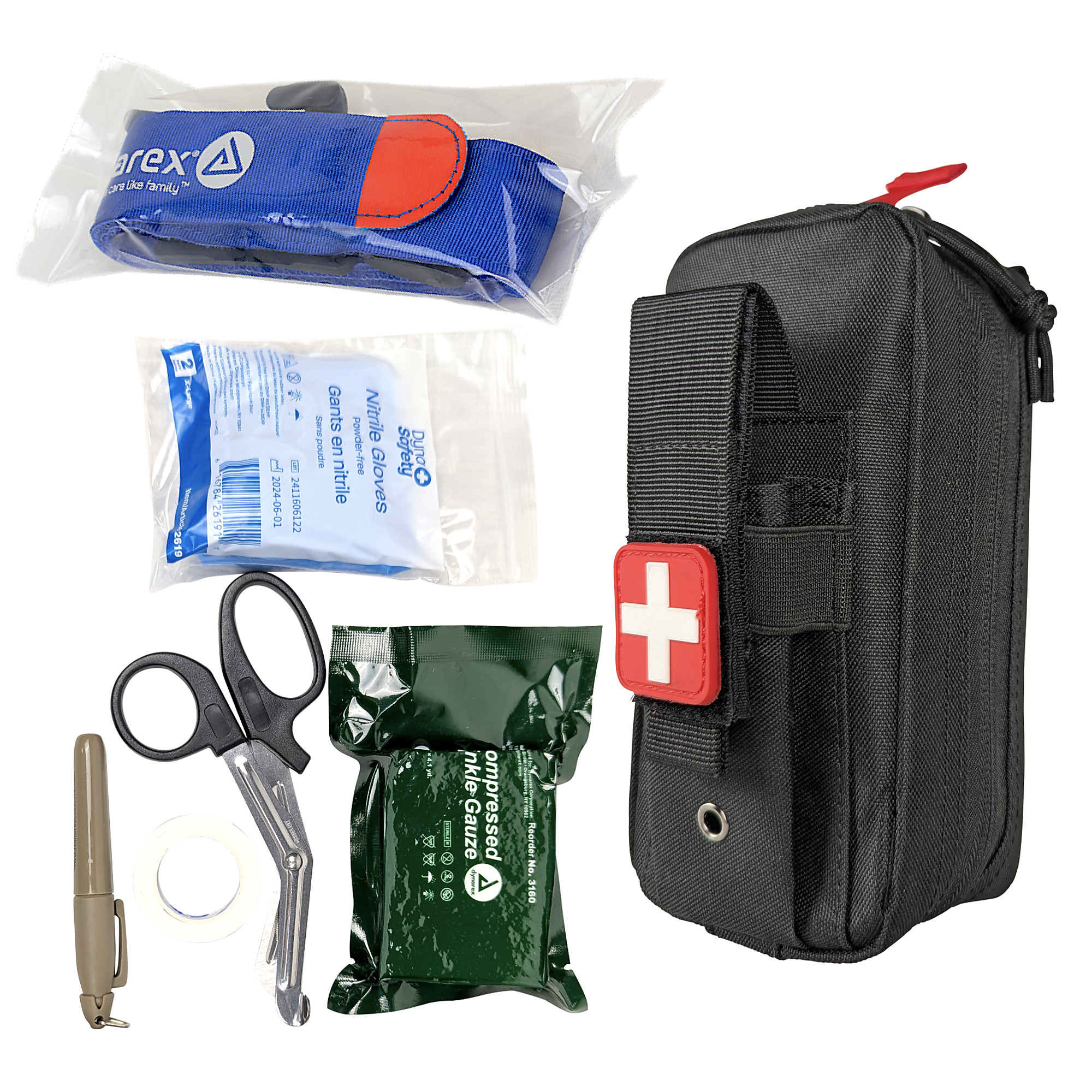 Kemp USA Tourniquet Holster Pouch with MOLLE — Includes Trauma2 Tourniquet, Compressed Gauze, Shears, Medical Tape, Marker, Latex-Free Gloves, Model# 10-140-RK1