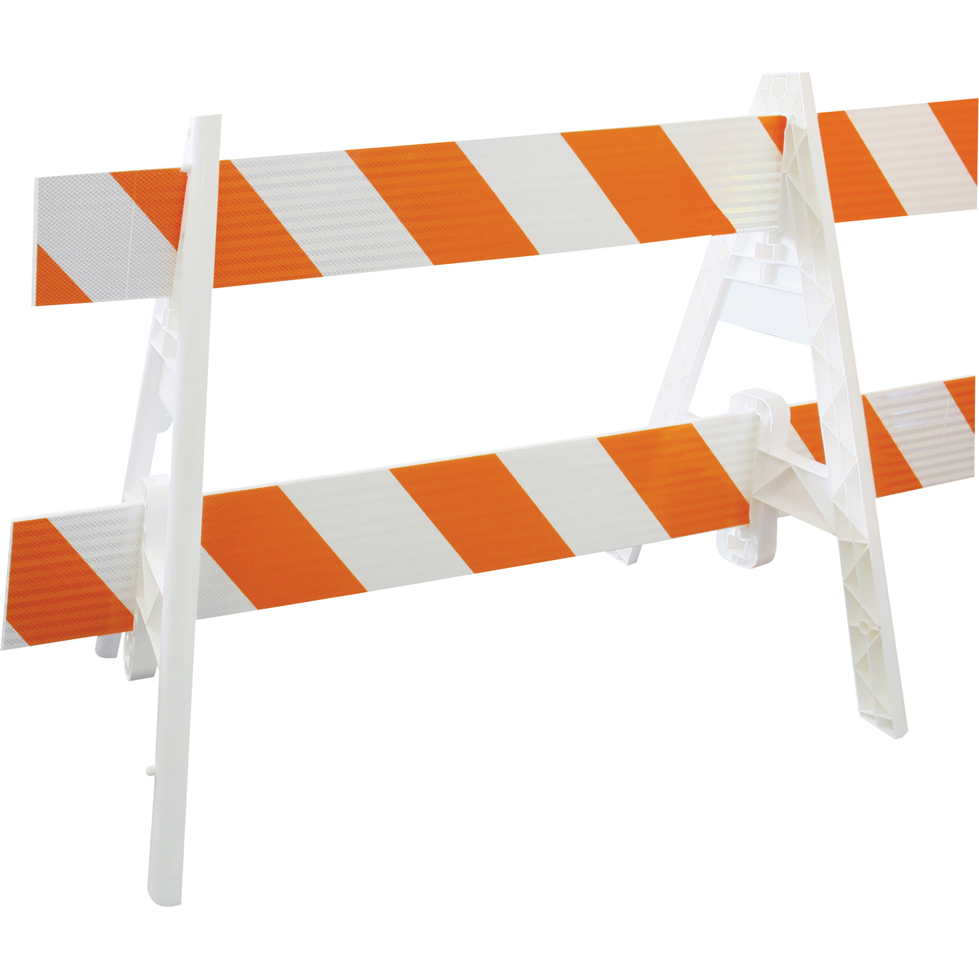 Plasticade Omni A-Frame Barricade with Two 8ft. I-Beams, Engineer Grade, White, 96in.L x 40in.H, Model# 2003-A8EG