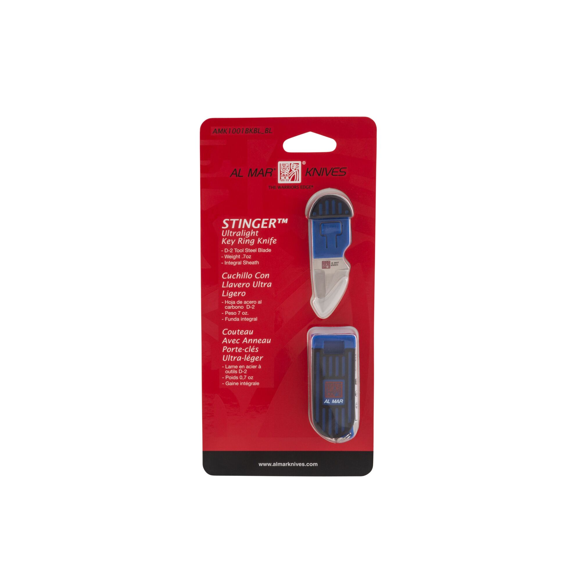 Sunex Tools AL MAR Stinger Keychain Knife — 1.3in. D2 Blade, Non-Slip Grip, Blue/Black, Model# AMK1001BKBL_BL
