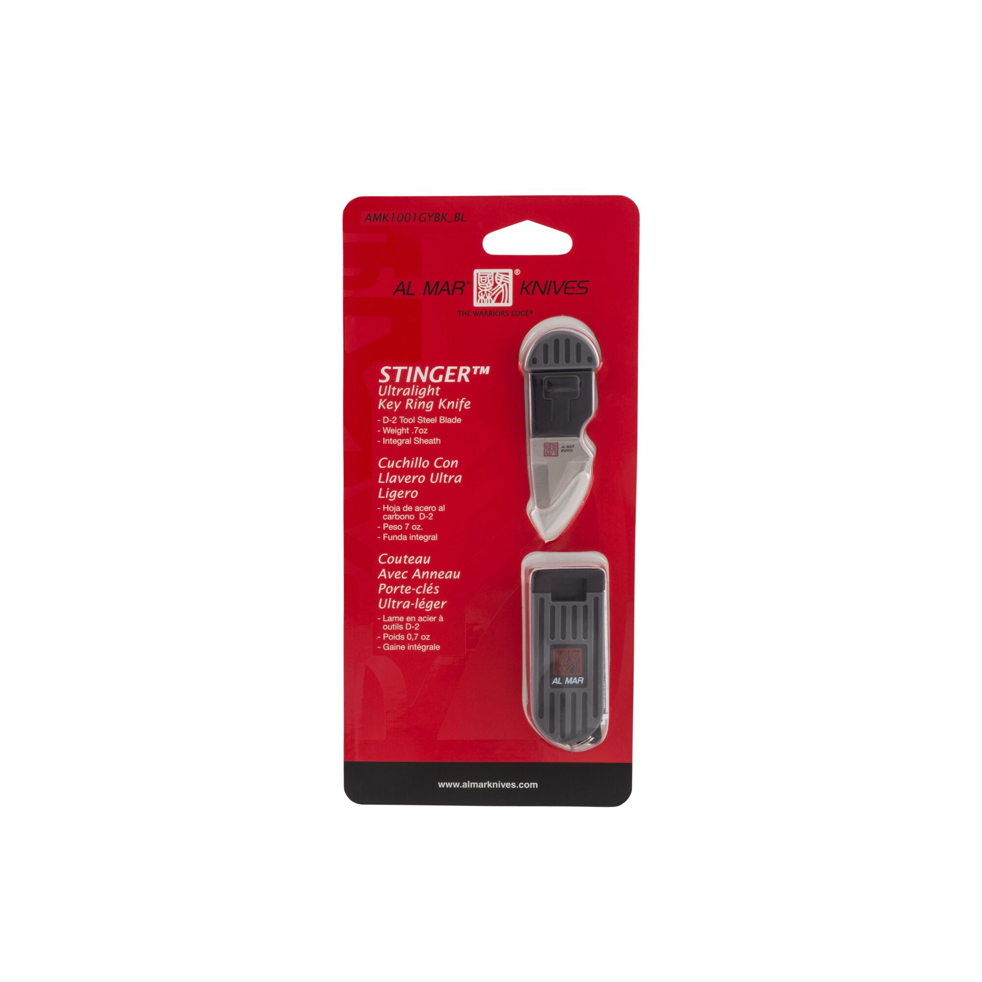 Sunex Tools Al Mar Stinger Keychain Knife — 1.3in. D2 Blade, Non-Slip TPR Grip, Grey/Black, Model# AMK1001GYBK_BL