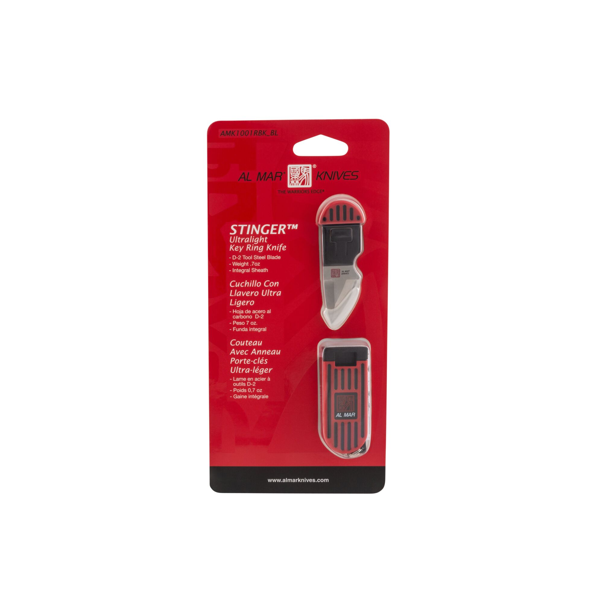 Sunex Tools Al Mar Stinger Keychain Fixed Knife — 1.3in. D2 Blade, TPR Grip, Red/Black, Model# AMK1001RBK_BL