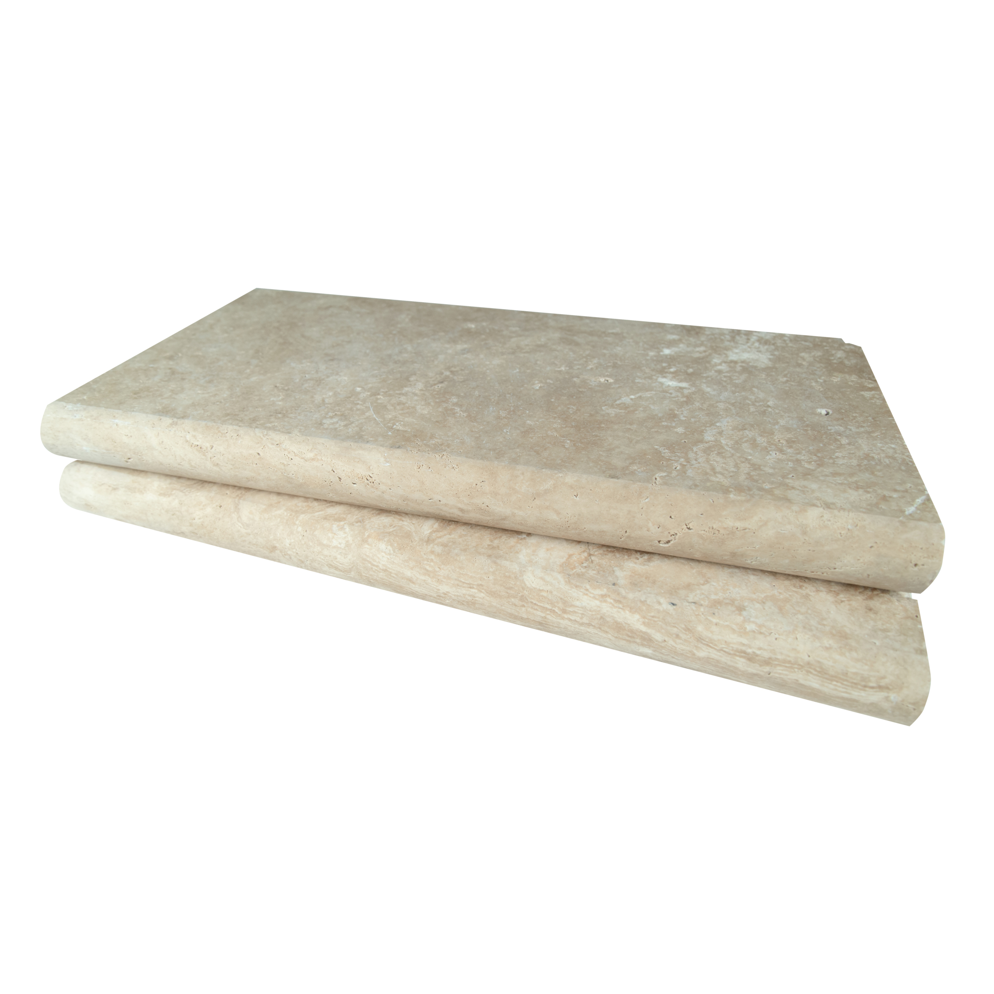 Ackland Marzana Dune Brushed Travertine Pool Coping — 12in. x 24in., Bullnose, Beige, Model# NTE-LSC-115