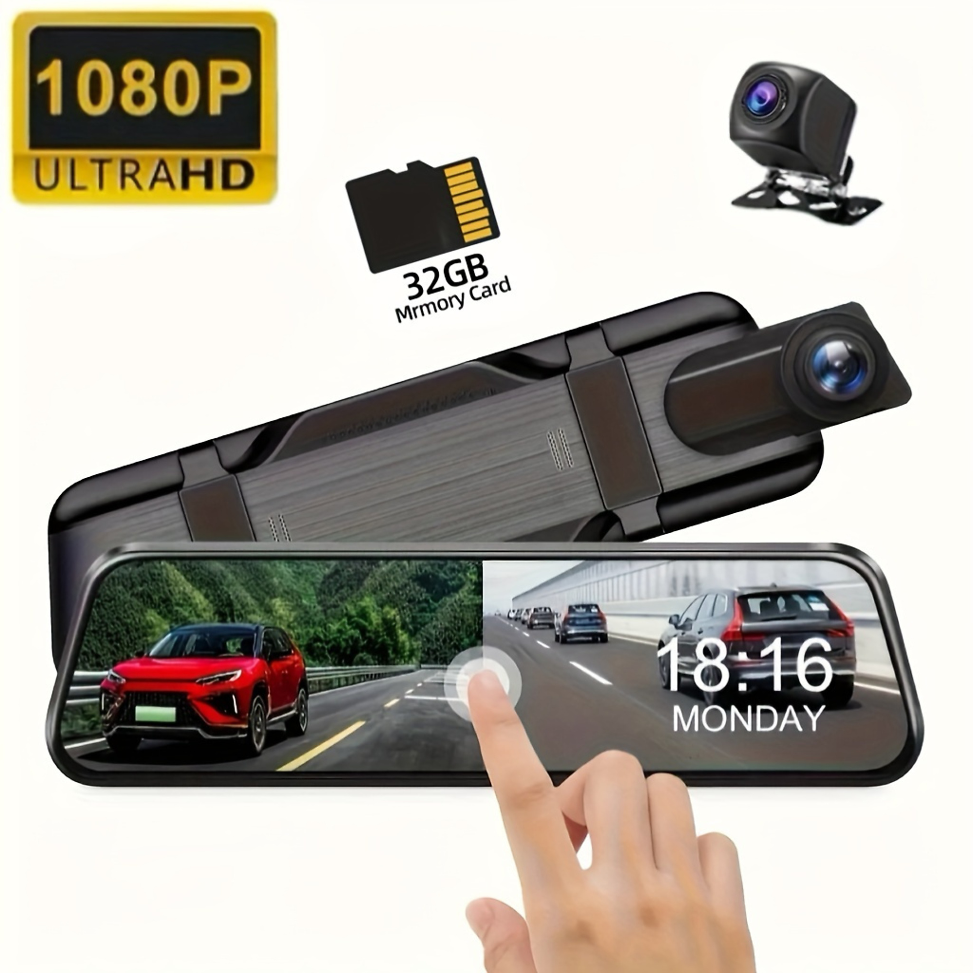 BlackTeck Mirror Dash Cam — 10in. 2K, Dual Cameras, Touch Screen, Super Night Vision, G-Sensor, Parking Monitor, Model# NTE-X2-32G