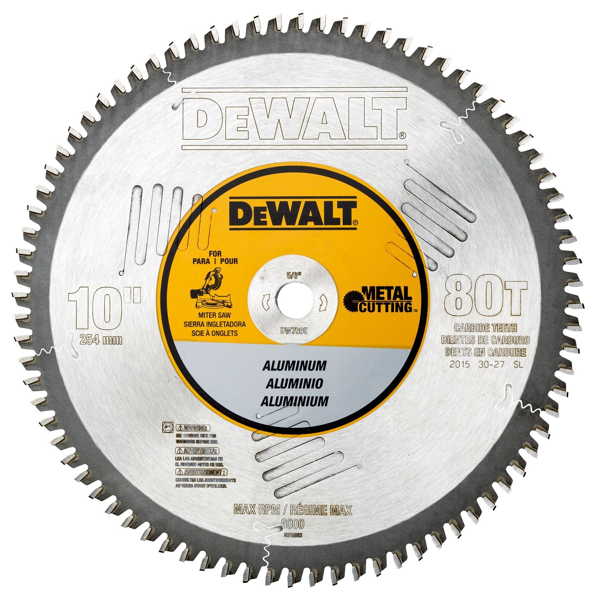 DEWALT 10in. 80T Aluminum & Non-Ferrous Metal Cutting Saw Blade, 5/8in. Arbor, Model# DW7665