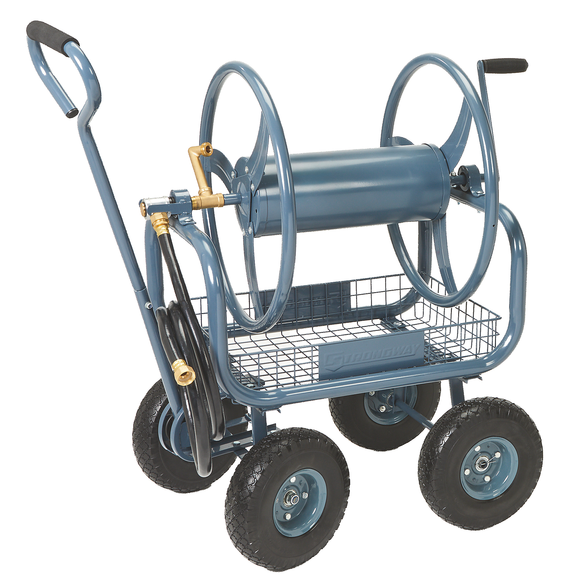 Strongway Hose Reel Cart with 6ft. Leader Hose, Holds 5/8in. x 400ft. Hose, 10in. Flat-Free Tires