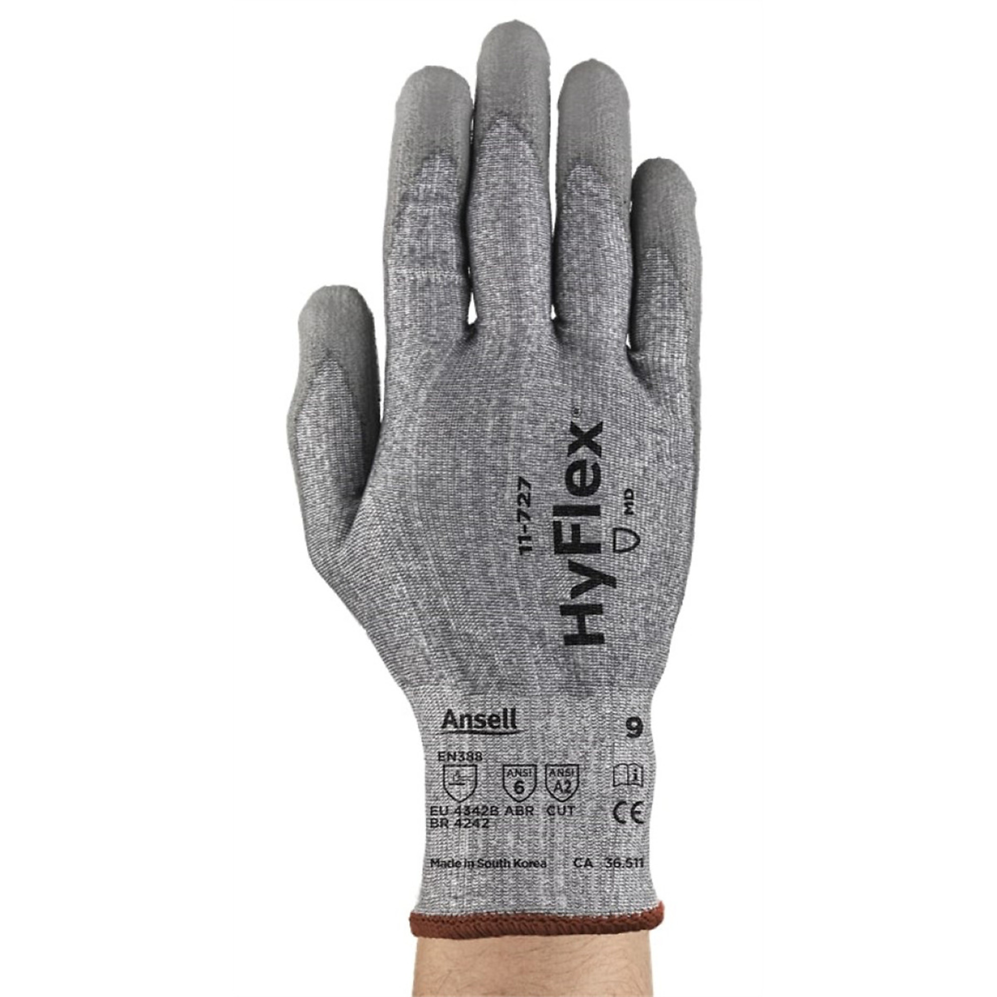 Ansell Hyflex Cut-Resistant Gloves — Size Small, Polyurethane Coating, ANSI Level A4, Model# 11-727