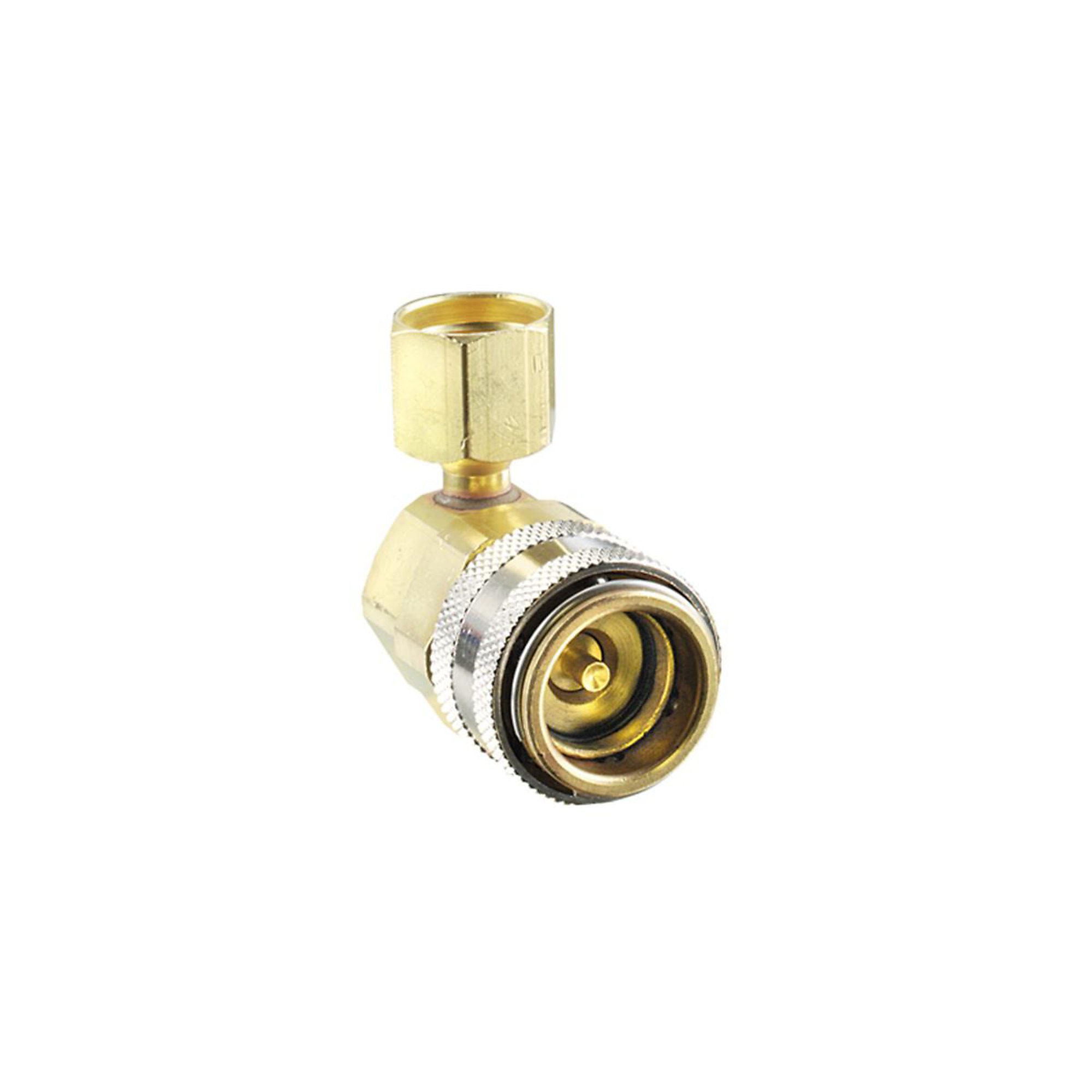 FJC R134A High Side Quick Coupler — 14mm x 1.5, 90 Degree, Anti-Blowback, Model# FJC6005