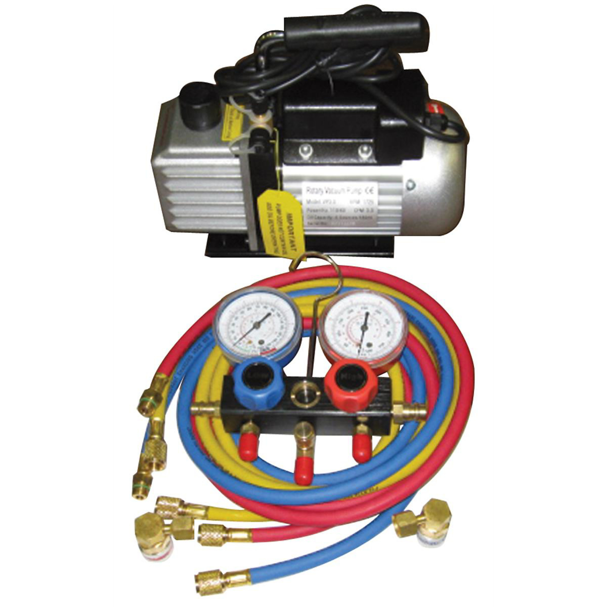 FJC Vacuum Pump and Gauge Set — 3.0 CFM, R-134a Aluminum Block Manifold, Twin Port Technology, Model# FJCKIT6