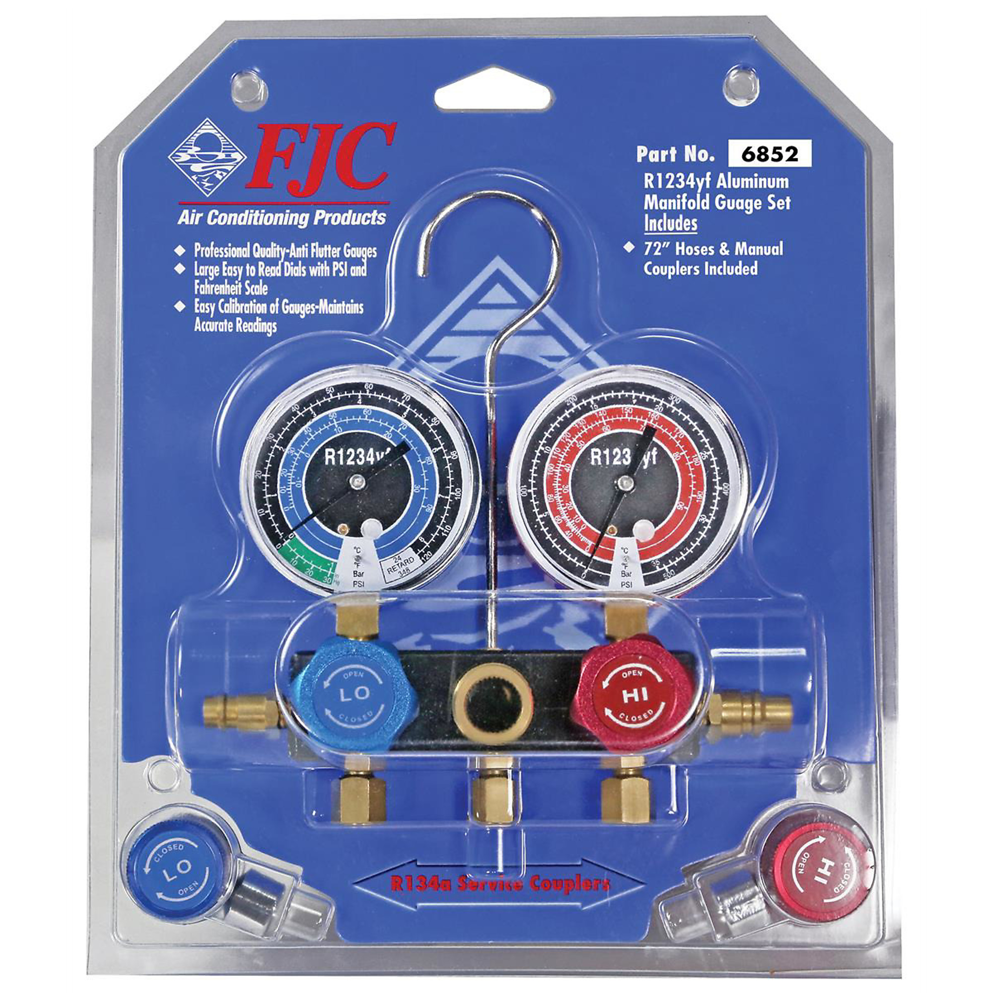 FJC R-1234yf Manifold Gauge Set — 72in. Charging Hoses, Manual Couplers, Easy-to-Read, Model# FJC6852
