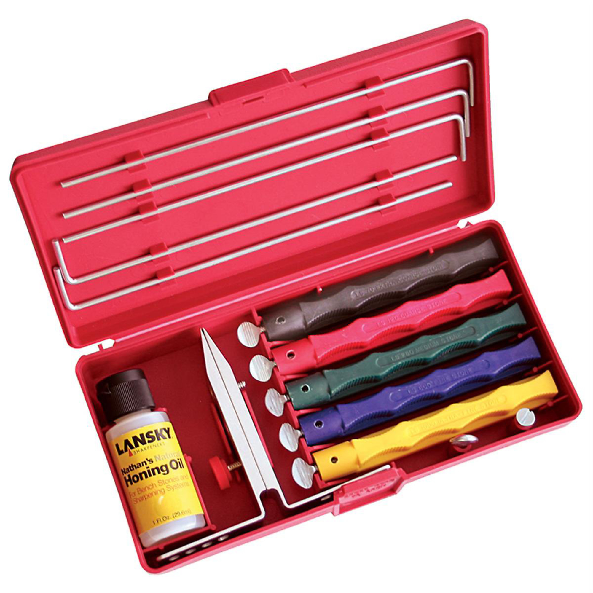 Lansky Sharpeners Deluxe Sharpening System — Multi-Angle Knife Clamp, Color Coated Hones, Model# LANLKCLX