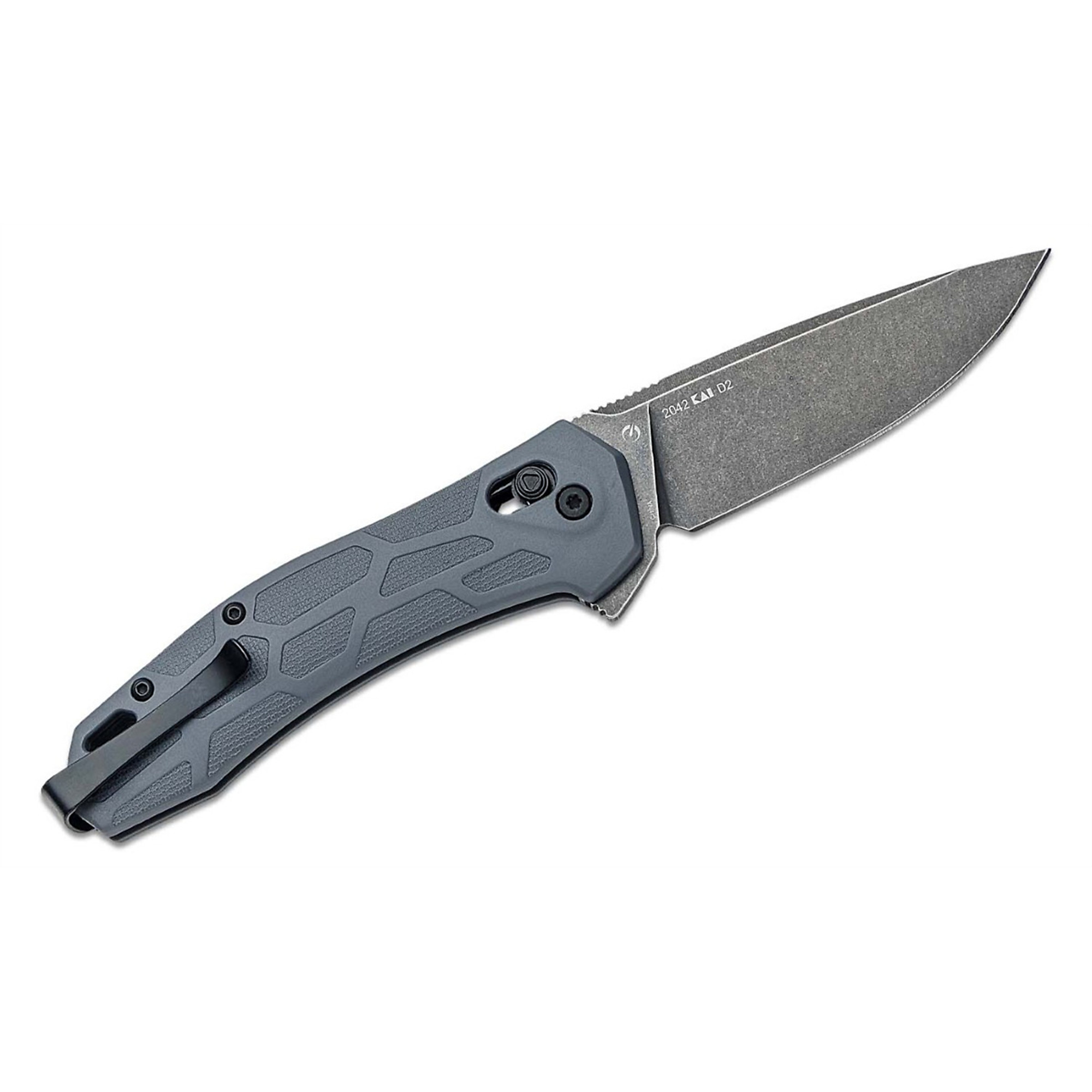 Kershaw Covalent Manual Open DuraLock Drop Point Blade EDC Folding Pocket Knife — 3.2in. D2 Blade, BlackWash Finish, Gray, Model# KER2042