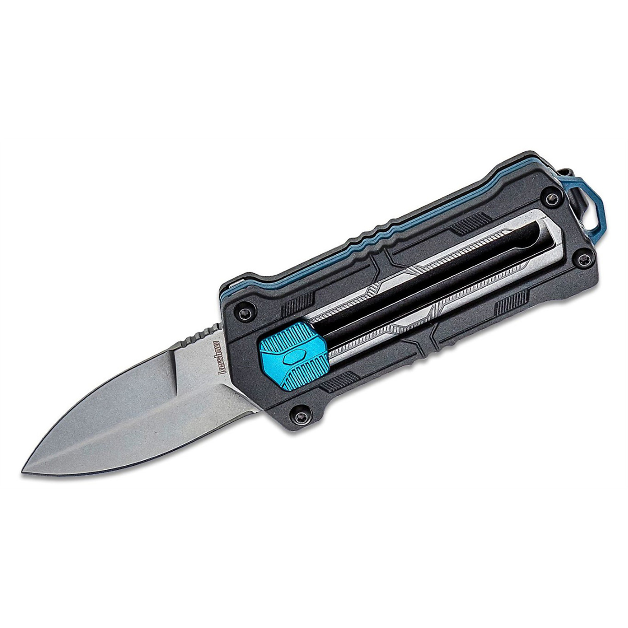 Kershaw Kapsule EDC Pocket Knife — Manual Open, Sliding Button Lock, Single Edge Spear Point Blade, Black/Blue, Model# KER1190