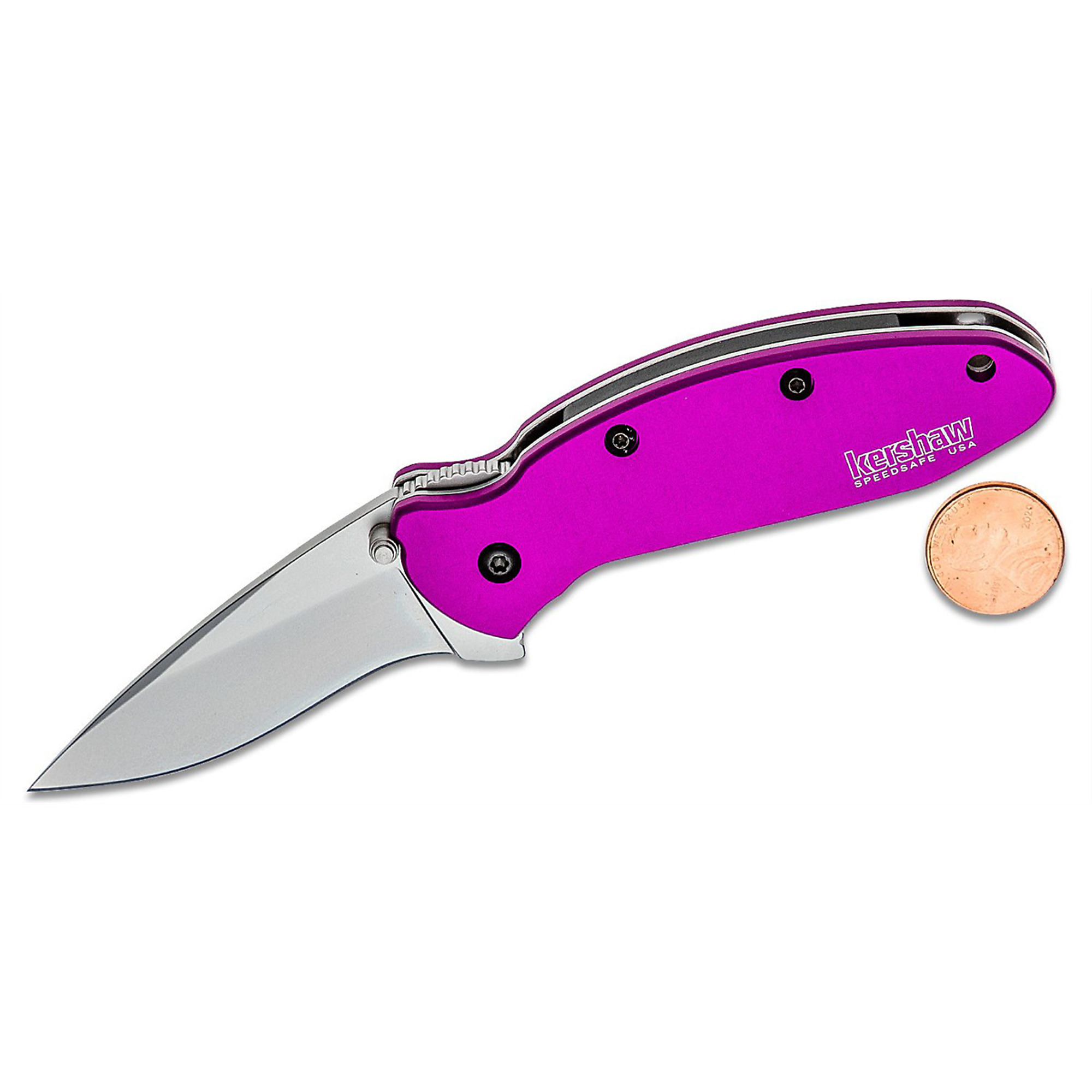Kershaw Scallion Assisted Open Folding Pocket Knife — 2.25in. Drop Point Blade, Inset Liner Lock, Anodized Aluminum Handle, Purple, Model# KER1620PUR