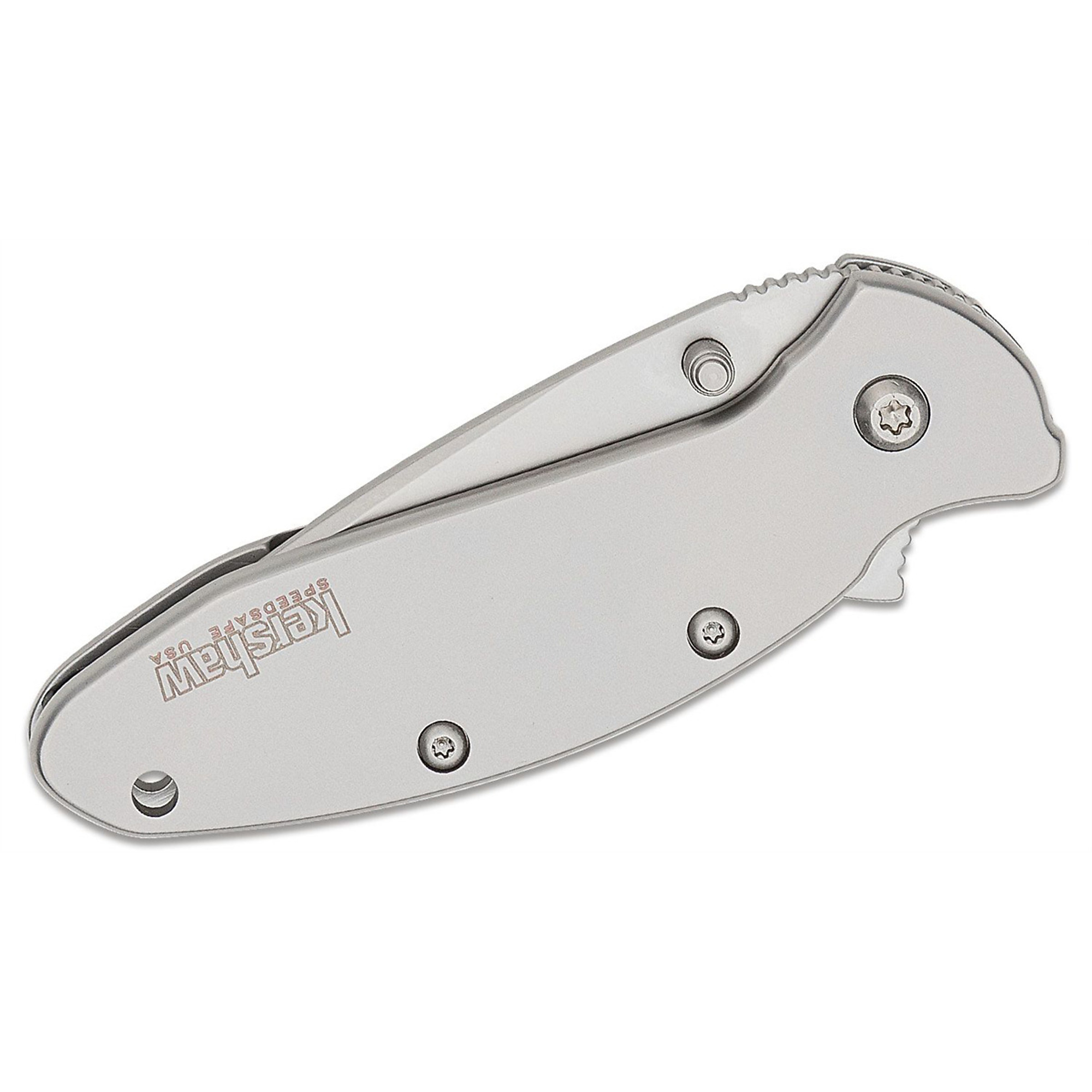 Kershaw Scallion EDC Folding Pocket Knife — Assisted Open, Inset Liner Lock, 420HC Stainless Steel, Drop Point Blade, Silver, Model# KER1620FL
