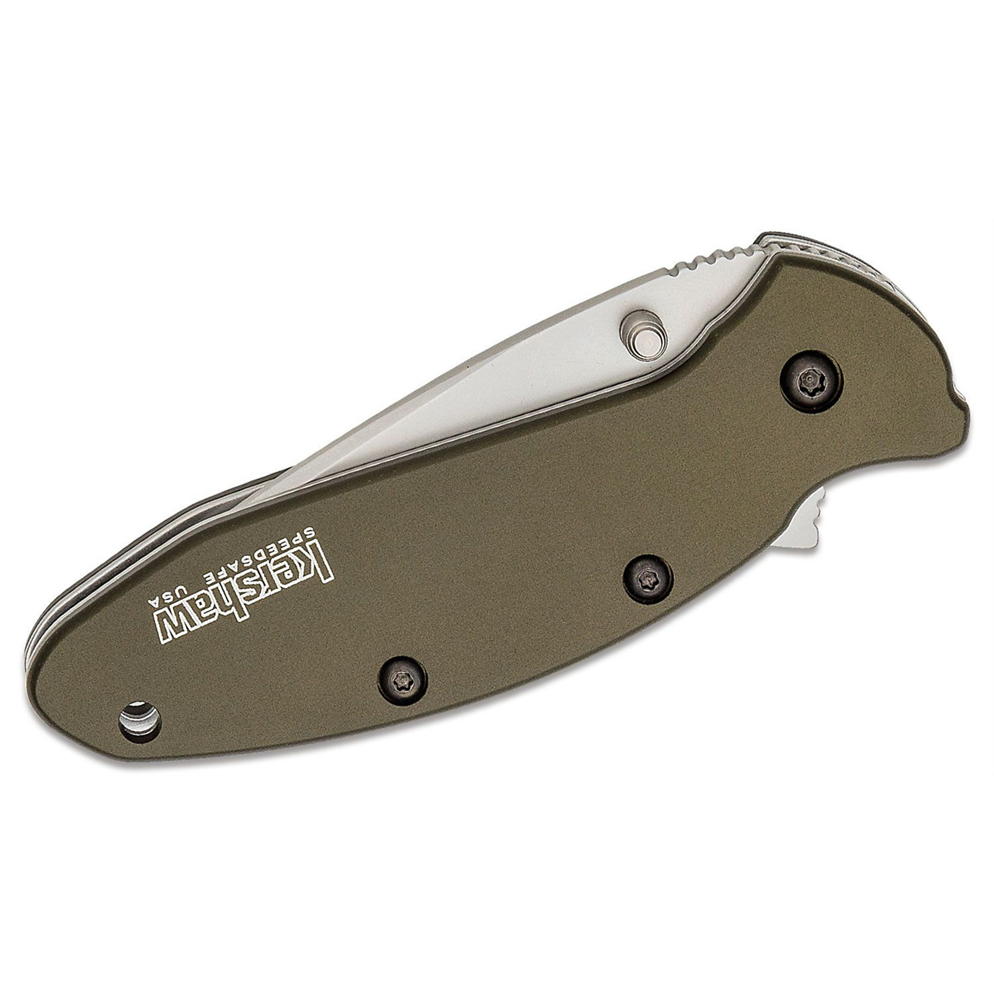 Kershaw Scallion Assisted Open EDC Folding Pocket Knife — 420HC Steel, Drop Point Blade, Liner Lock, Olive, Model# KER1620OL