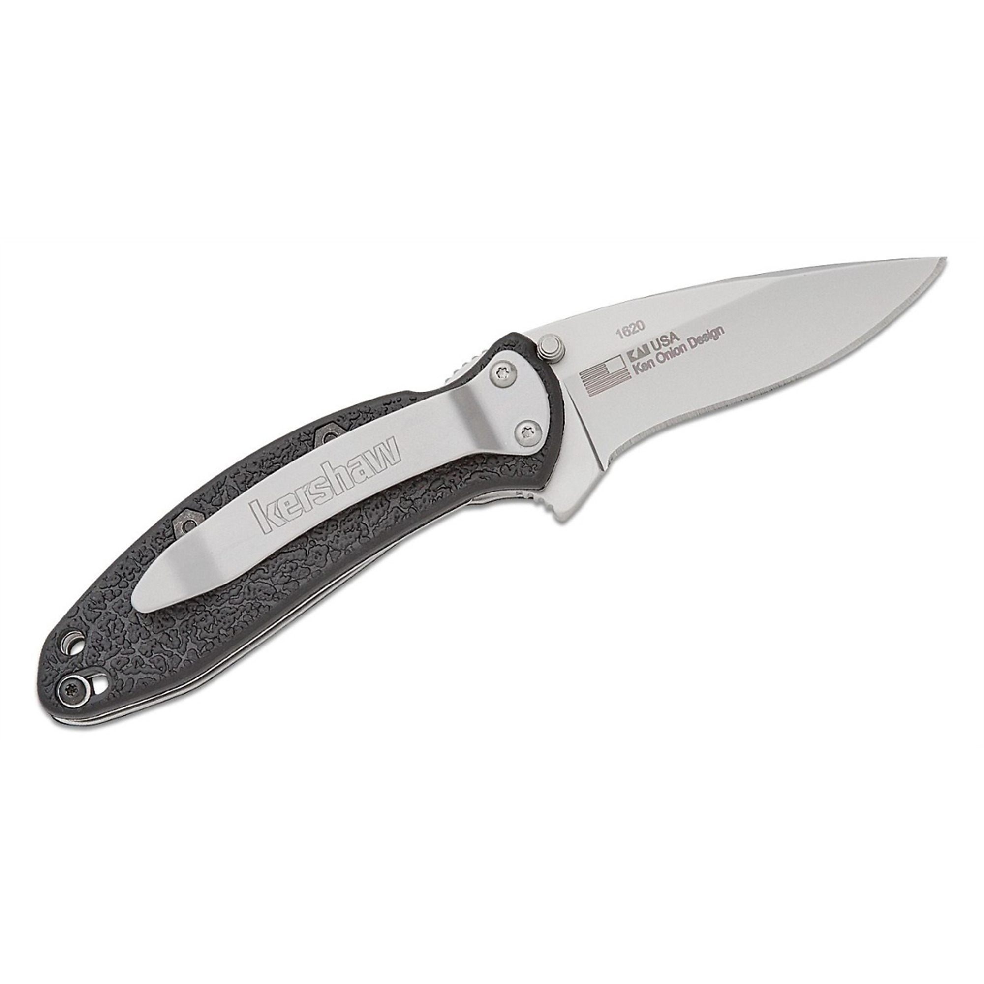 Kershaw Scallion Assisted Open EDC Folding Pocket Knife — 2.25in. Drop Point Blade, Liner Lock, Black, Model# KER1620