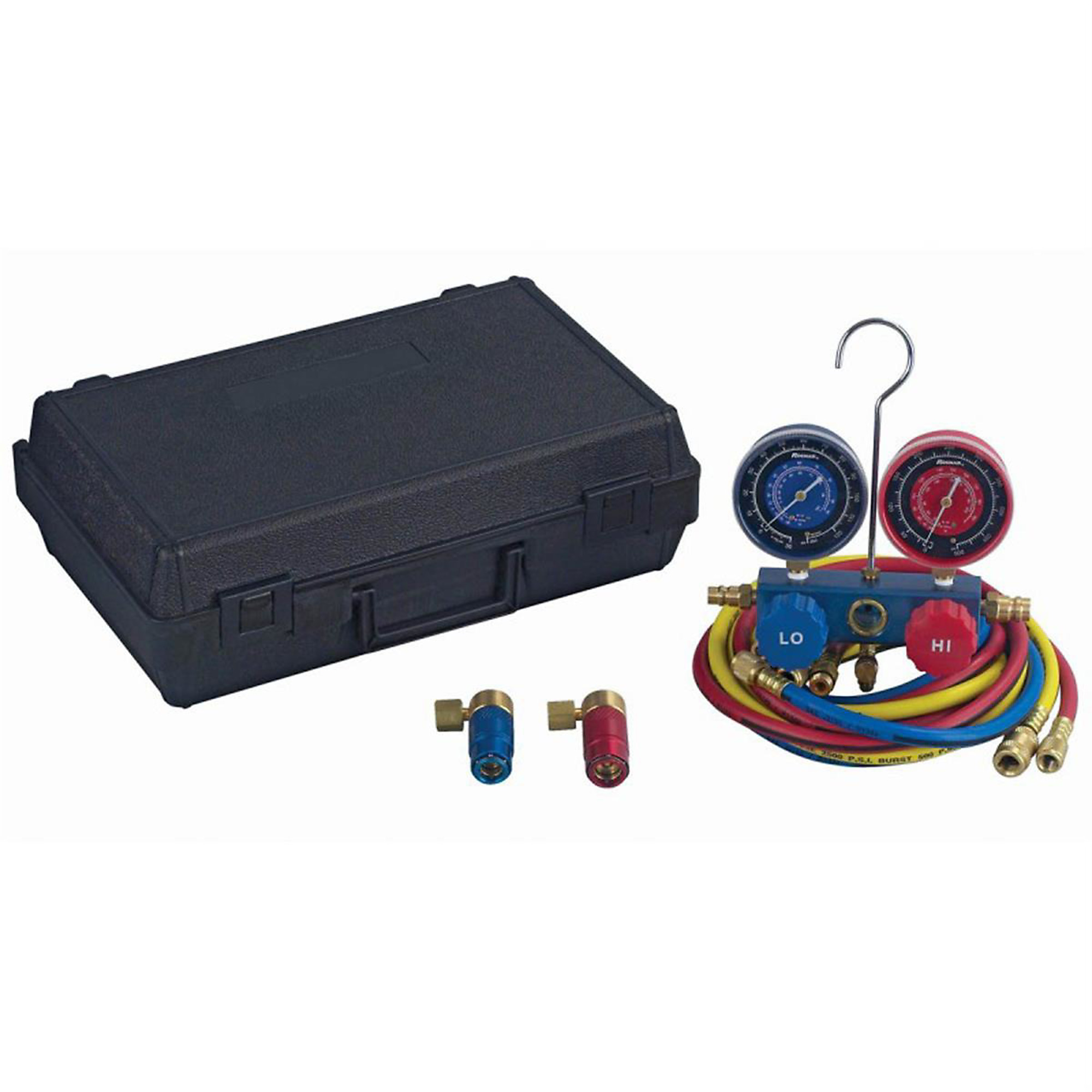 Robinair R134a Aluminum Manifold Hose Set — 72in. Hoses, 90° Manual Couplers, Blow-Molded Case, Model# ROB48510
