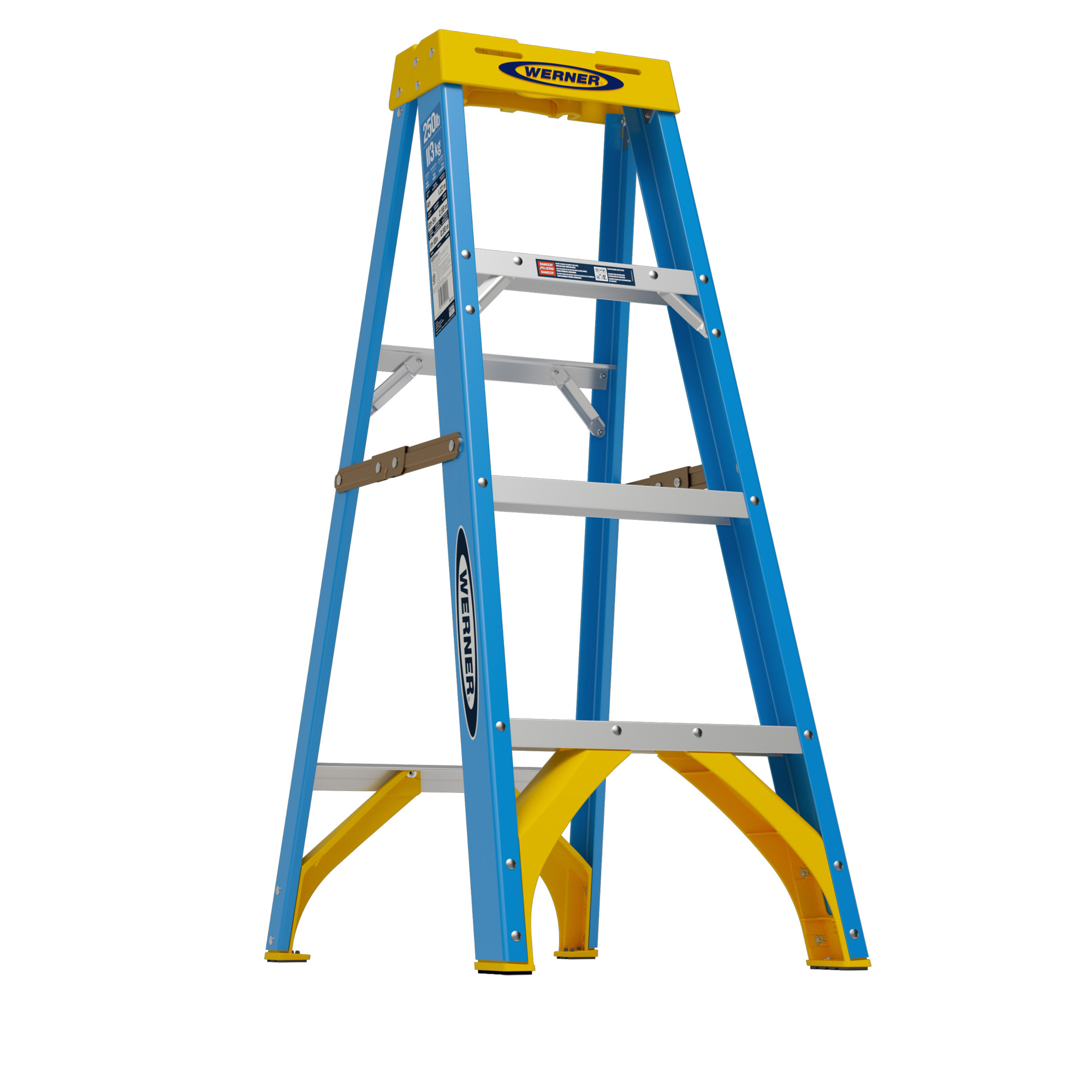 Werner Fiberglass Step Ladder — 4ft., Type I, 250-Lb. Capacity, HolsterTop, Model# 6004