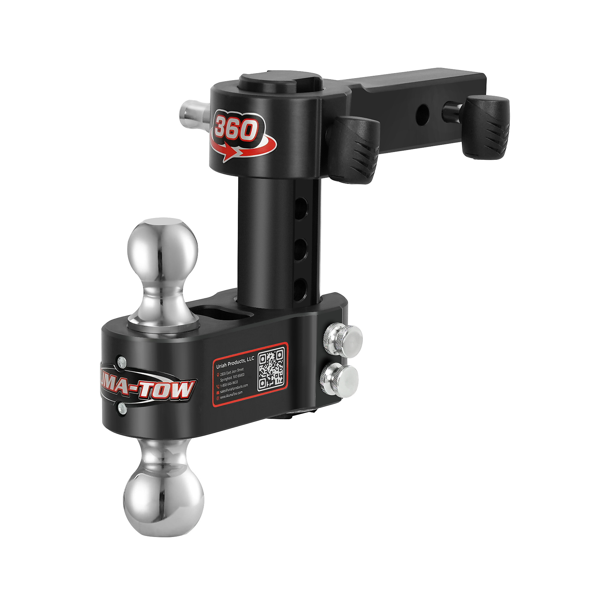 Aluma-Tow Adjustable Trailer Hitch, 15,000-Lb. GTW, 7in. Drop, 2in. Receiver, 360° Rotating Ball Mount, Model# UT623361