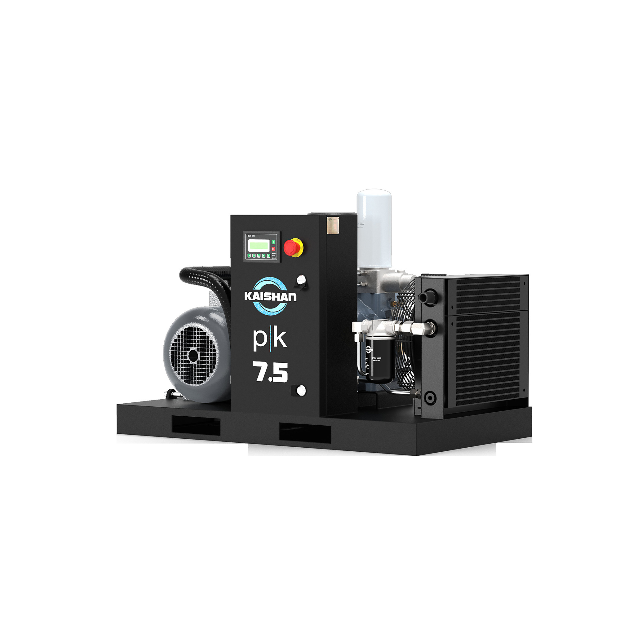 Kaishan USA Rotary Screw Air Compressor — 7.5 HP, 230V, 3-Phase, 150 PSI, Base-Mounted, Model# PK-7.5A3F2S8U