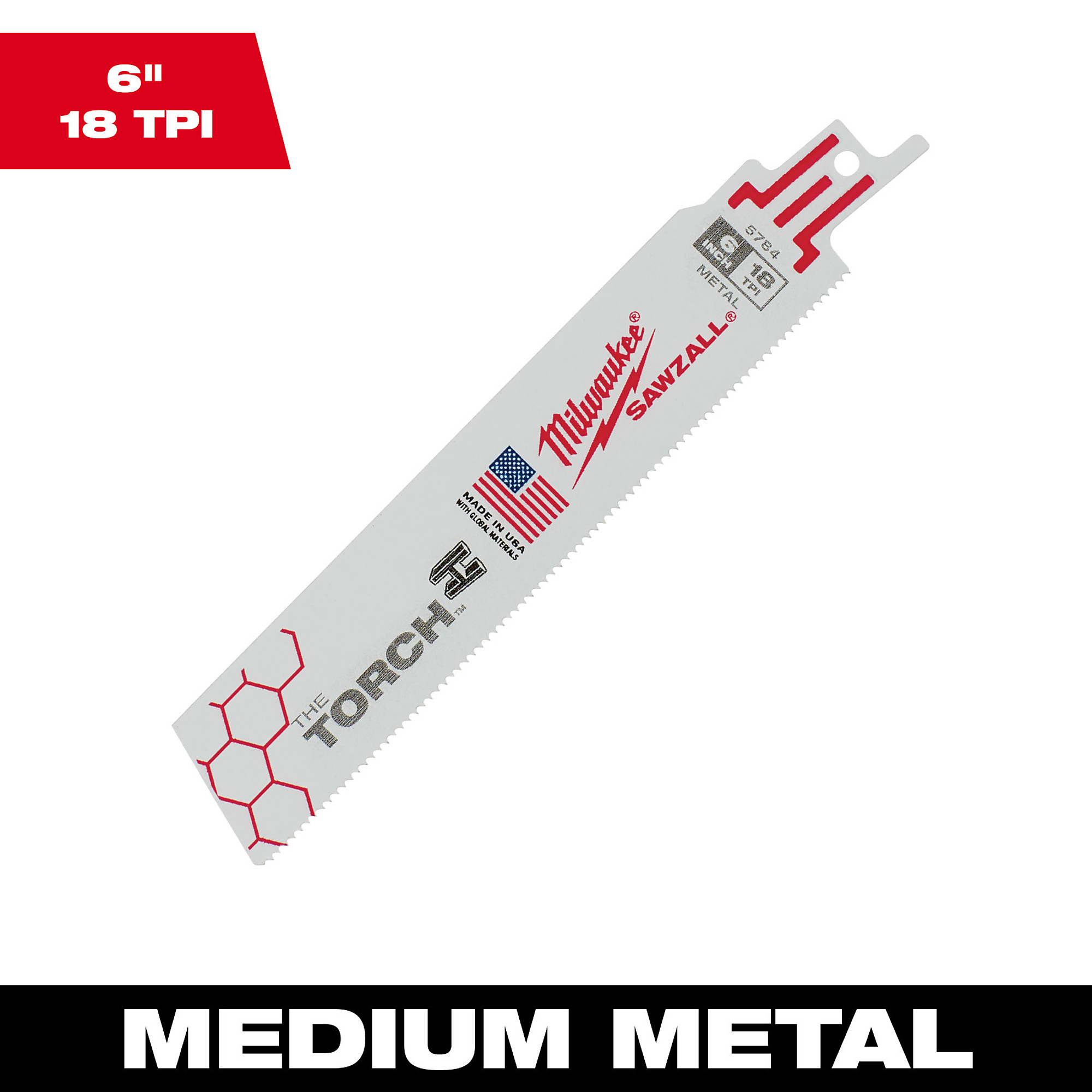 Milwaukee Torch Sawzall Metal Cutting Blade, 6in.L, 18 TPI, Model