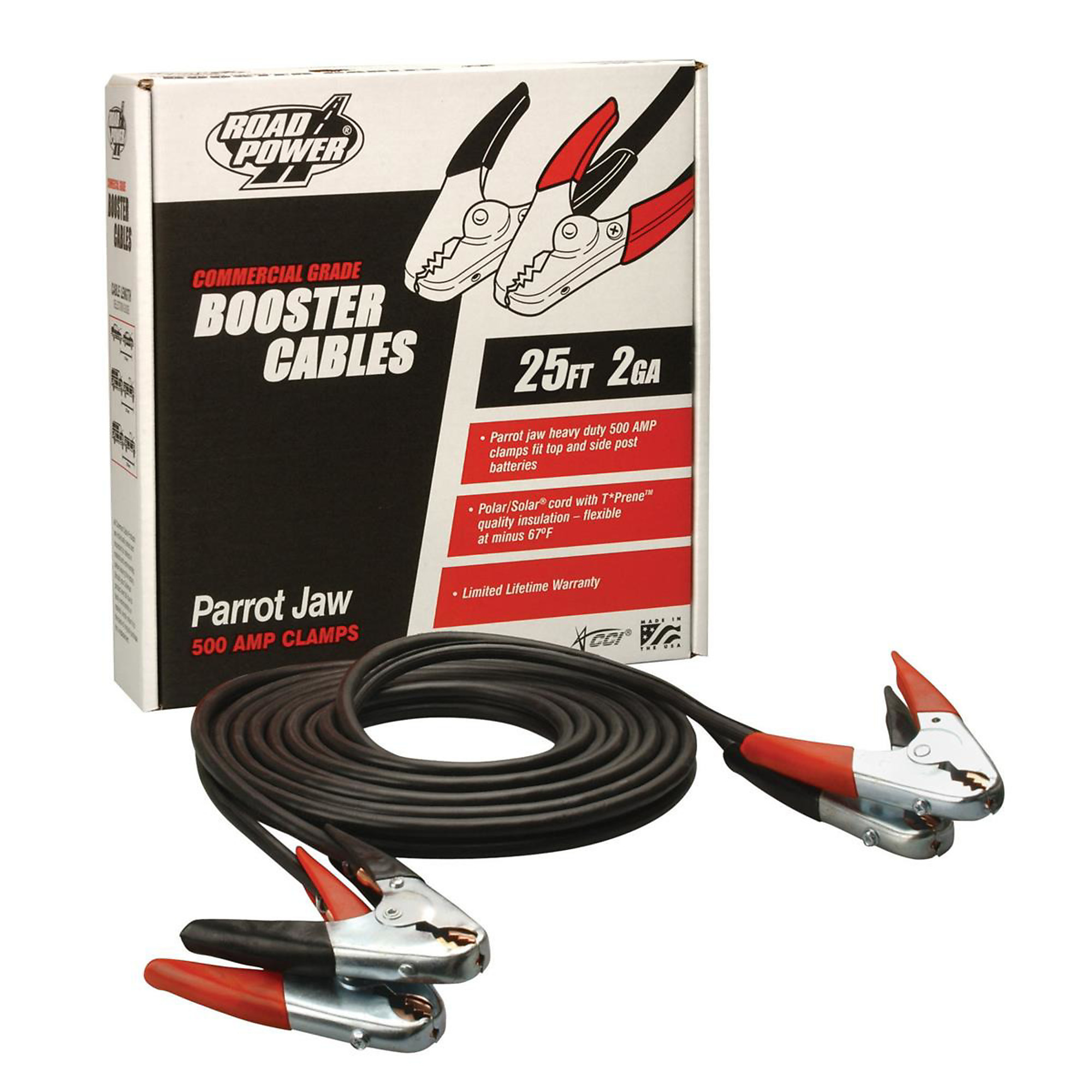 Coleman Cable Booster Cables — 2-Ga., 25ft., 500 Amp Parrot Jaw Clamps, Heavy Duty, Model# ECI08862