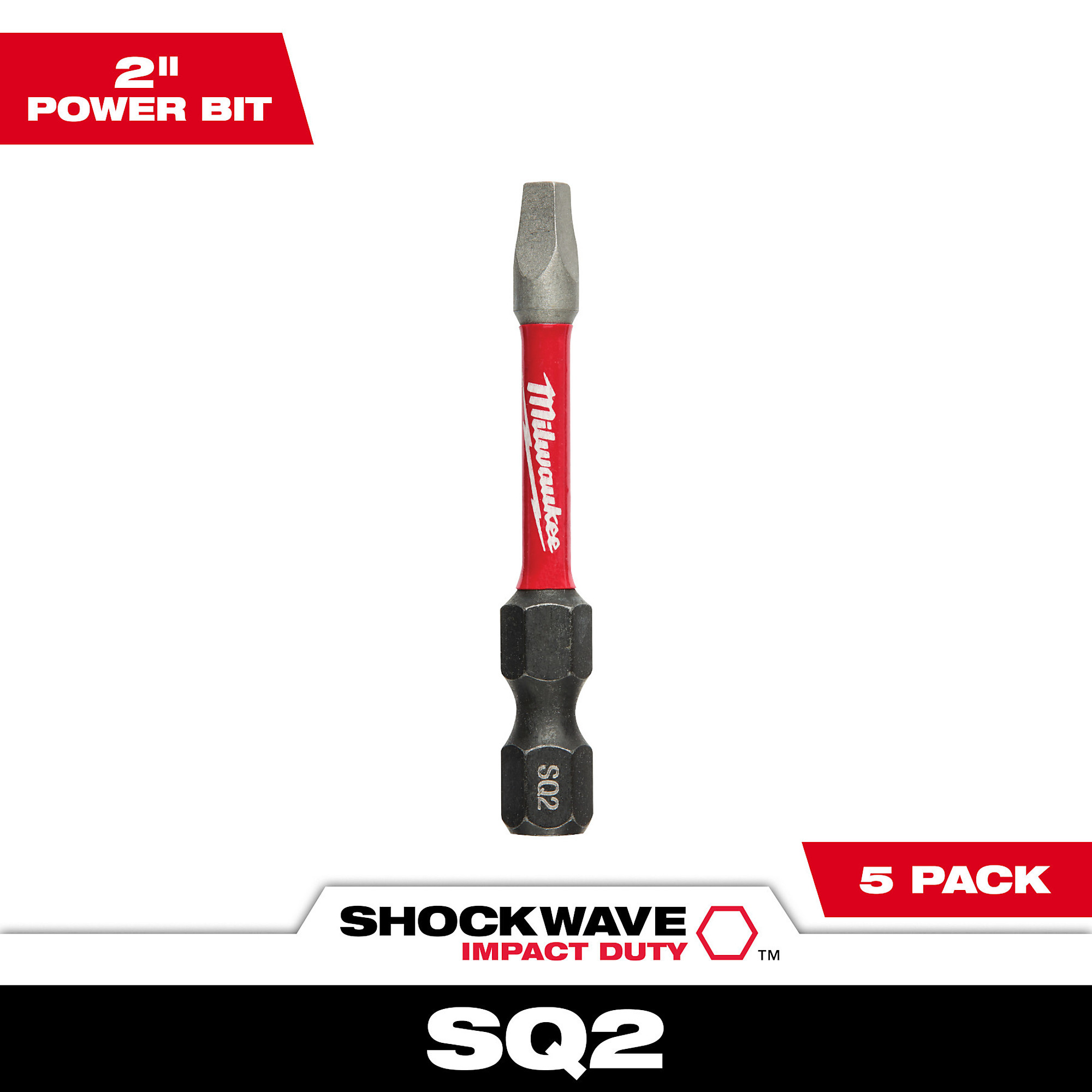 Milwaukee Shockwave Impact Duty Driver Bit, 5-Pack, 2in., Square SQ2,  Model# 48-32-4606