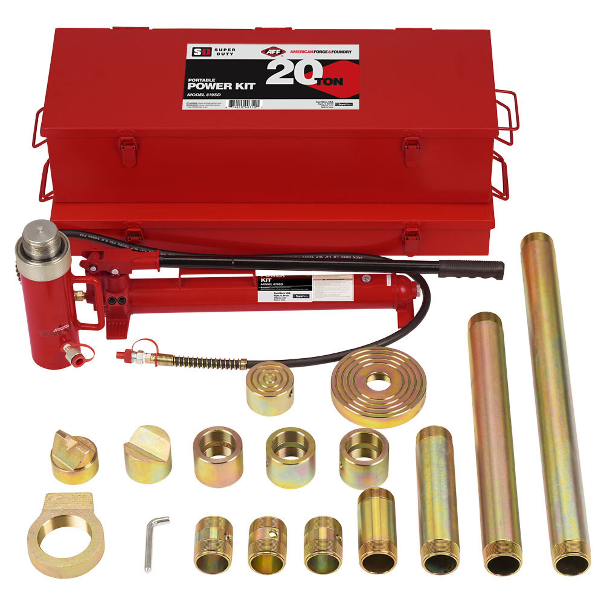 American Forge & Foundry - Collision & Body Repair Kit - 20 Ton Capacity - 21 pc Kit - With 2 Speed Quick Pump - Includes Pressure Guage - SUPER DUTY