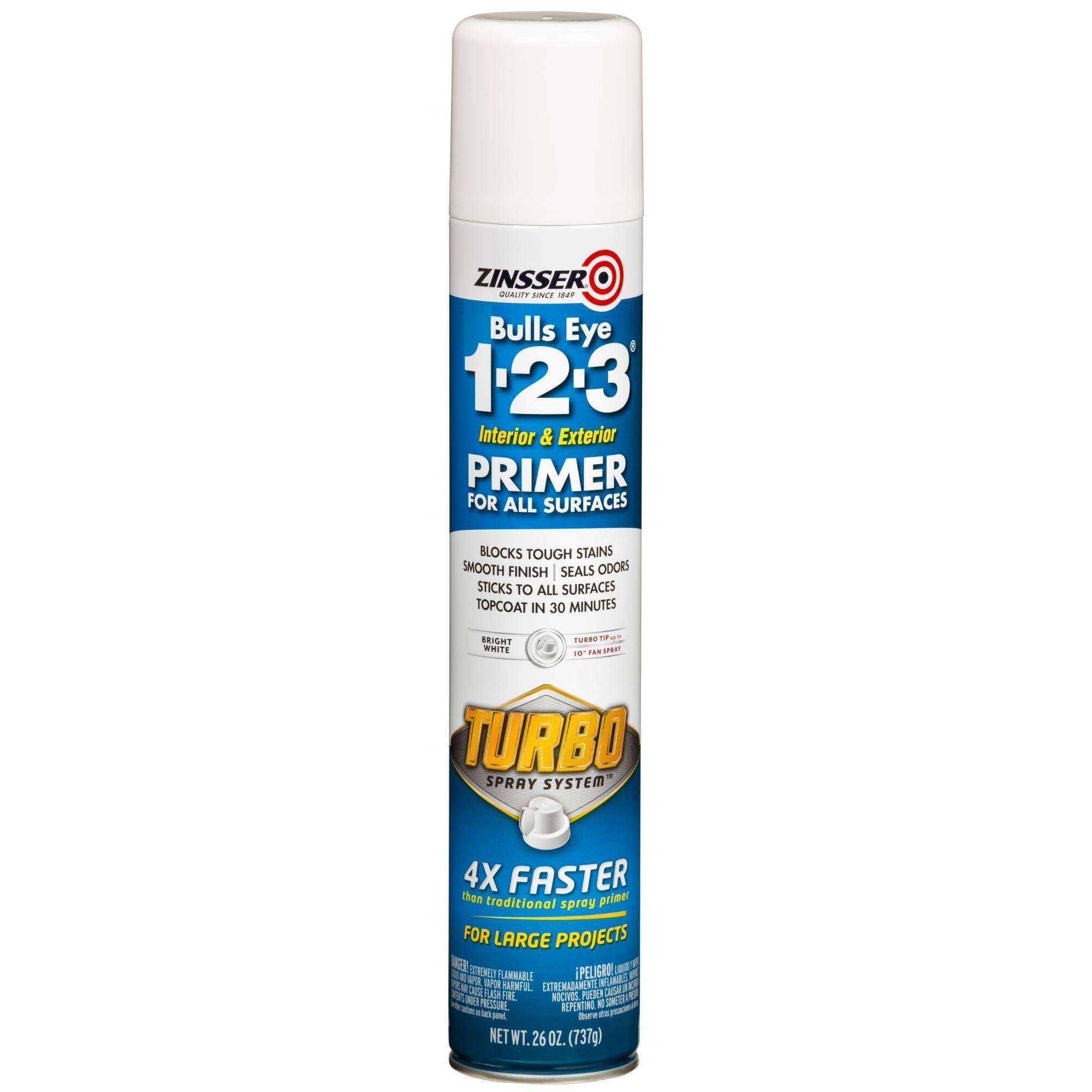 Zinsser Bulls Eye 1-2-3 Primer with Turbo Spray System, White, 26 Oz. Cans, 6 PK, Model# 343746DS