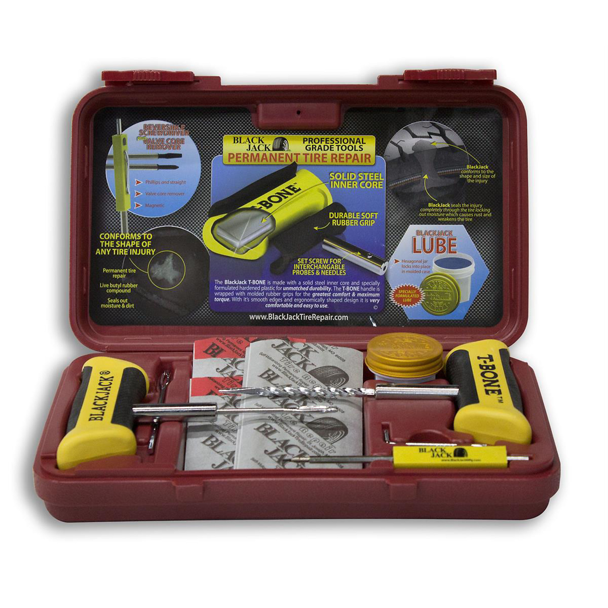 BlackJack Tire Supplies Red Tire Repair Kit — Heavy-Duty, Permanent Repair, Form-Fitted Case, Model# BLJKT-330R
