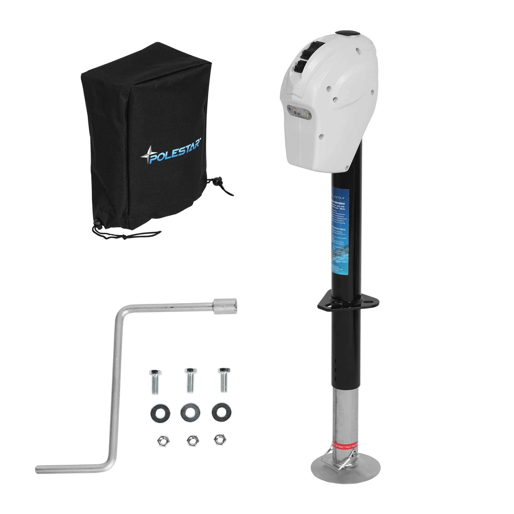 PoleStar Electric Power A-Frame Tongue Jack, 5000-Lb. Capacity, 12V DC, Waterproof Cover, Hard Wiring, White