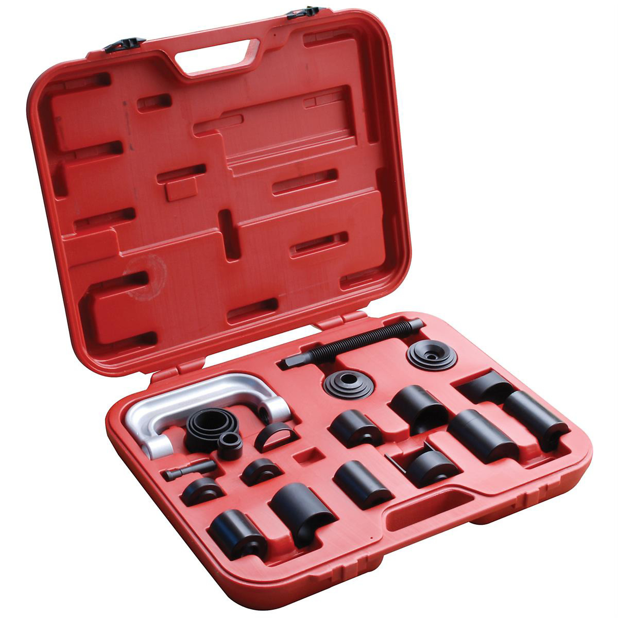 K Tool International Ball Joint Service Tool & Master Adapter Set — C-Frame Press, Red Blow-Mold Case, Model# KTI71556